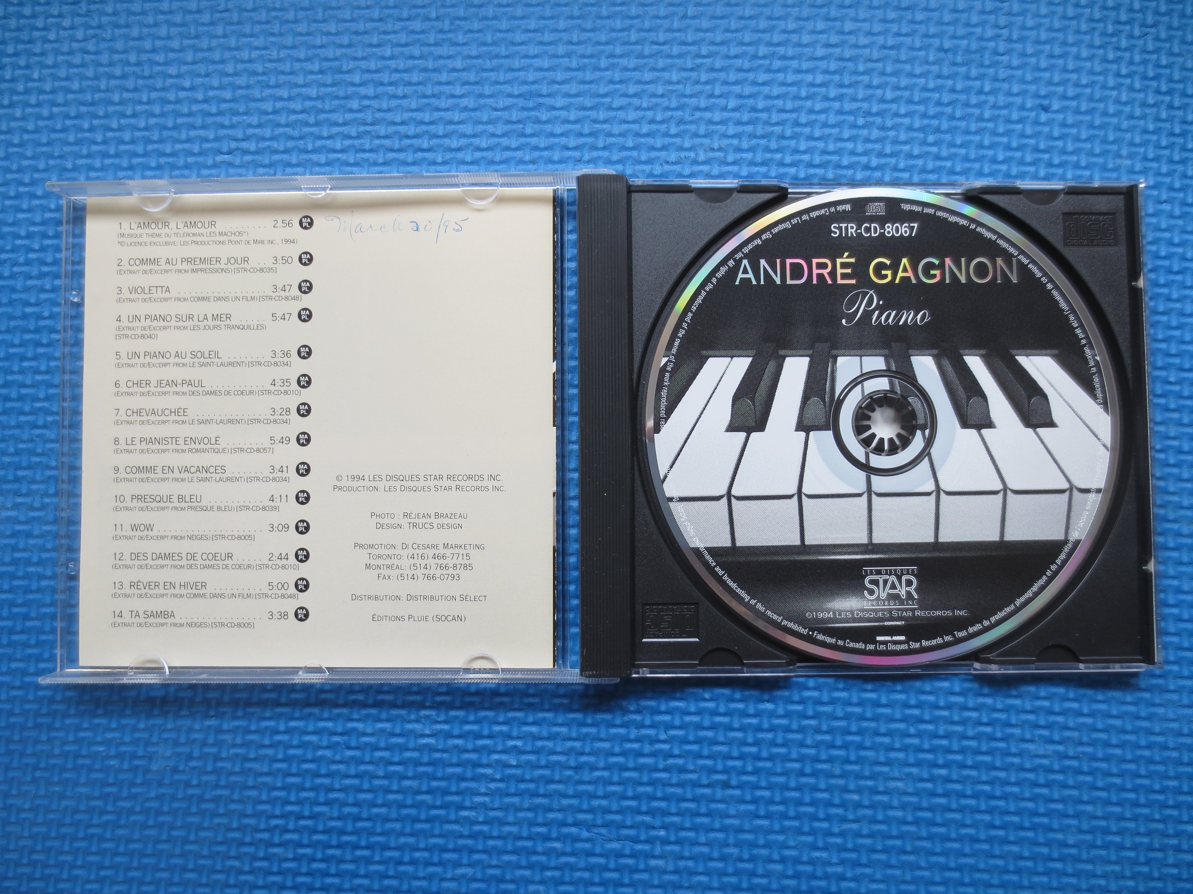 ANDRE GAGNON, Piano, Classical Album, 1994 Compact Disc, Vintage Cd