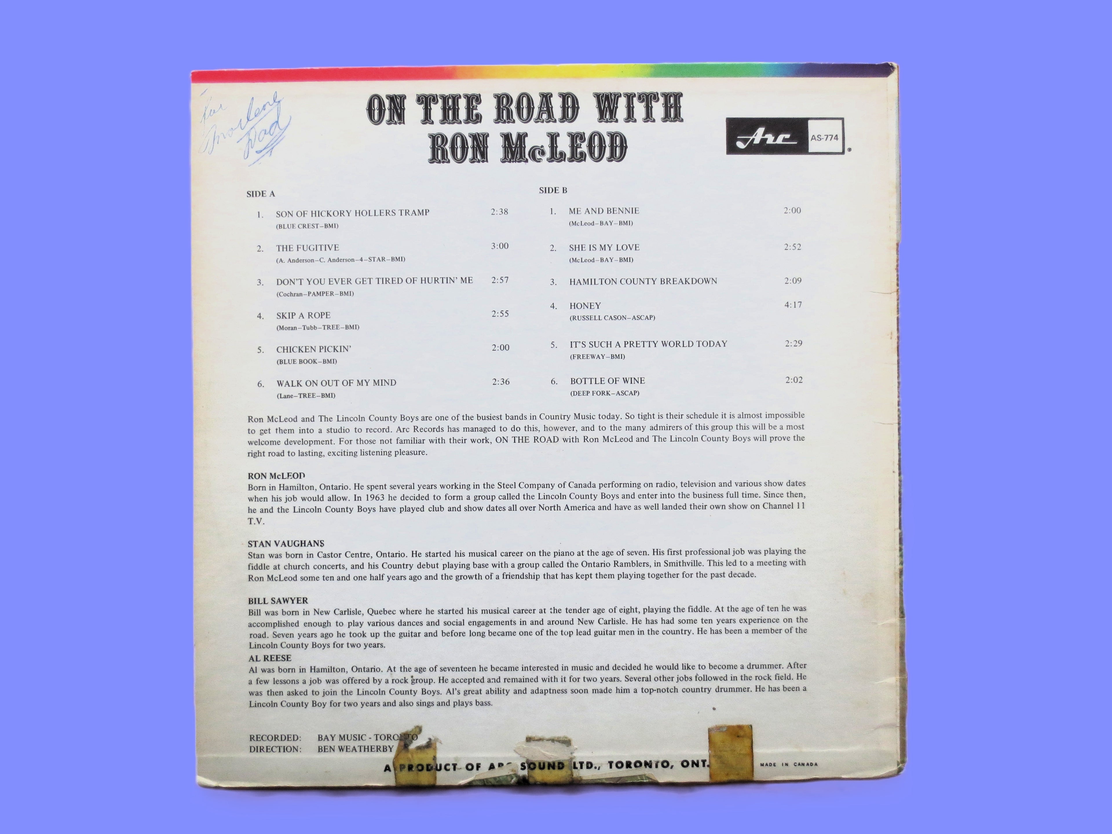 RON McCLEOD, LINCOLN County Boys, On the Road, Vintage Album, COUNTRY Lp, 1967 Records, Vinyl
