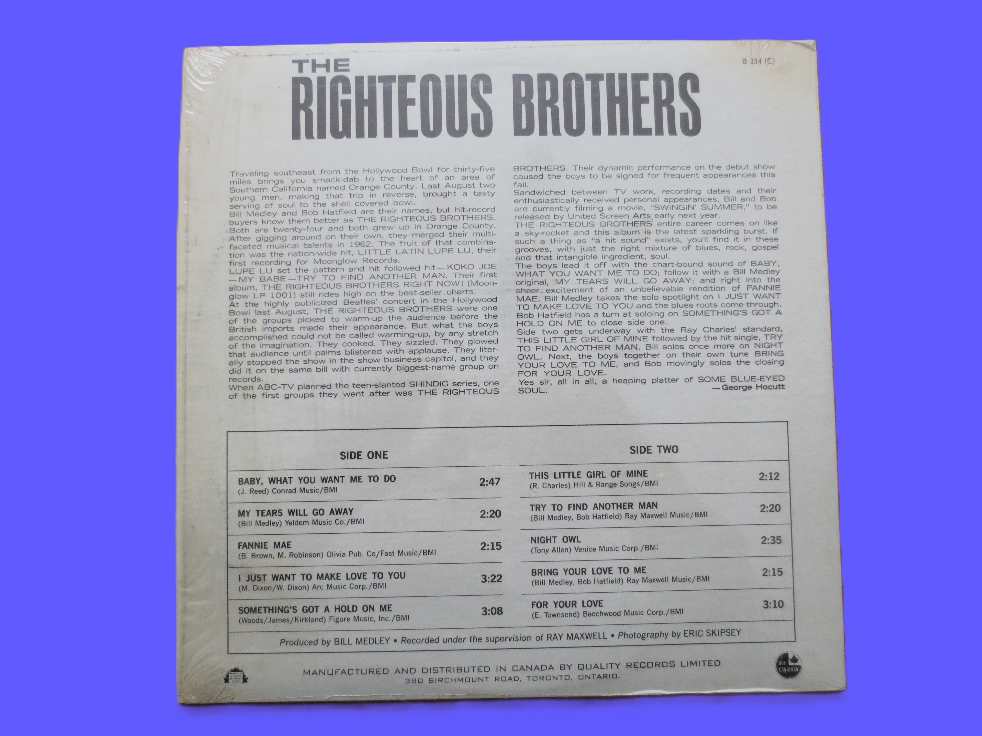 The RIGHTEOUS BROTHERS, Some Blue-Eyed SOUL, Vintage Album, 1964 Record, Vinyl Lp