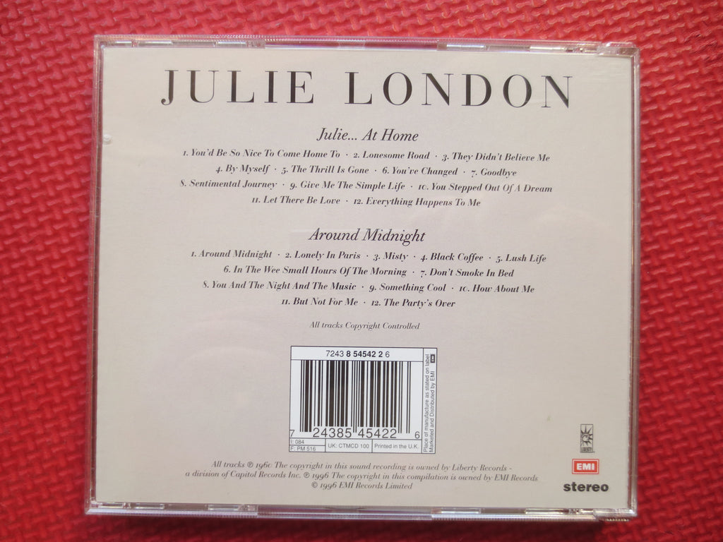 JULIE LONDON, Around Midnight, Julie...at Home, 1996 Compact Disc, Vintage Cd