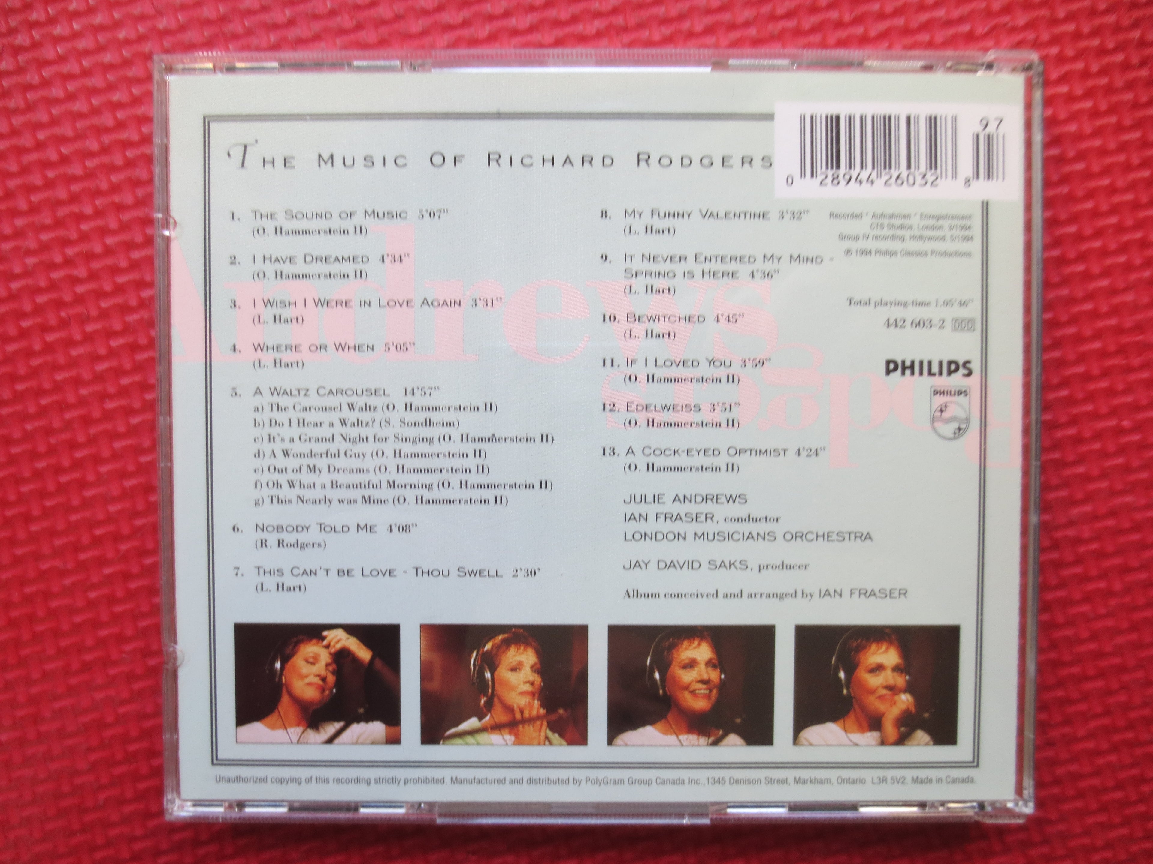 JULIE ANDREWS, Music of Richard Rodgers, 1994 Compact Disc,Vintage Cd