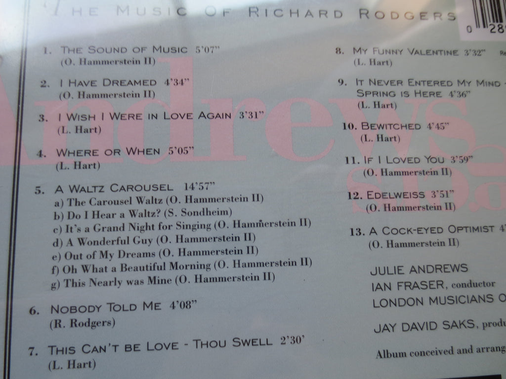 JULIE ANDREWS, Music of Richard Rodgers, 1994 Compact Disc,Vintage Cd