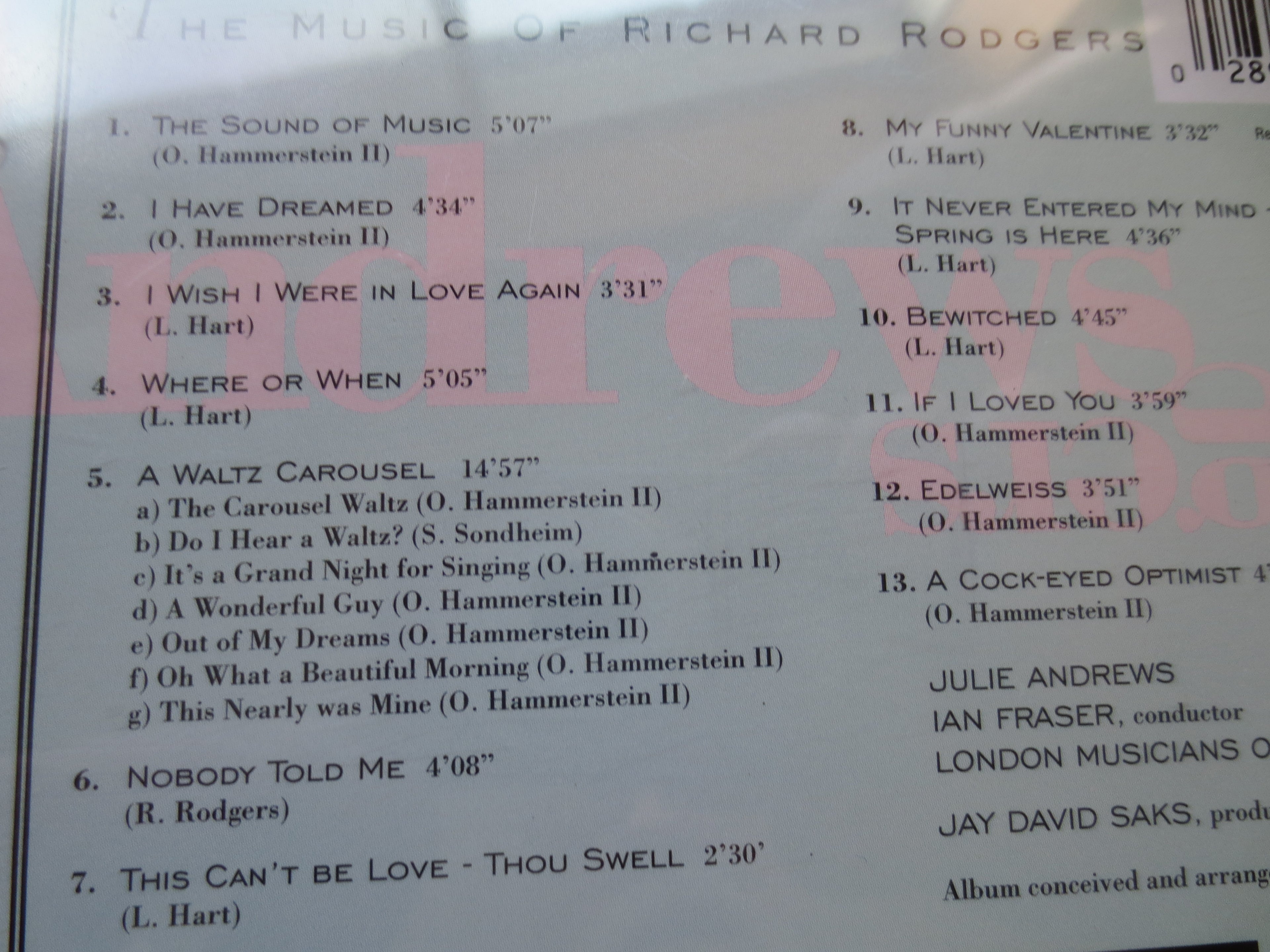 JULIE ANDREWS, Music of Richard Rodgers, 1994 Compact Disc,Vintage Cd