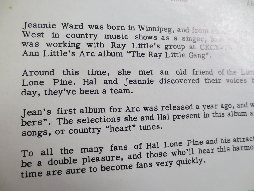 HYMNS and HEART Songs,  Hal Lone Pine Record, Jeannie Ward Album, Country Records, Hal Lone Pine Album, Gospel Record, Lps, 1962 Records