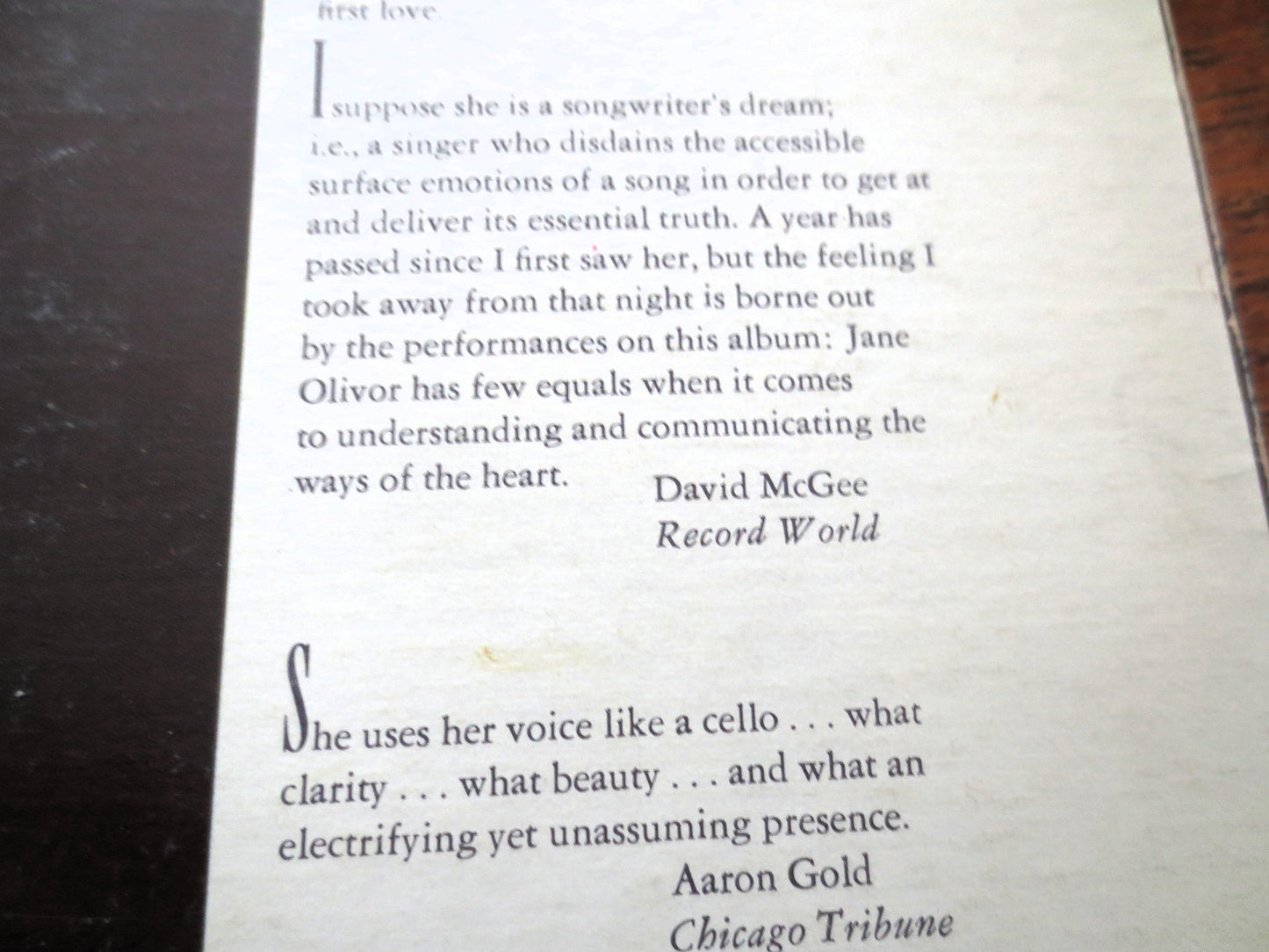 JANE OLIVOR, FIRST Night, Debut Album, 1976 Record, Vintage Vinyl Lp