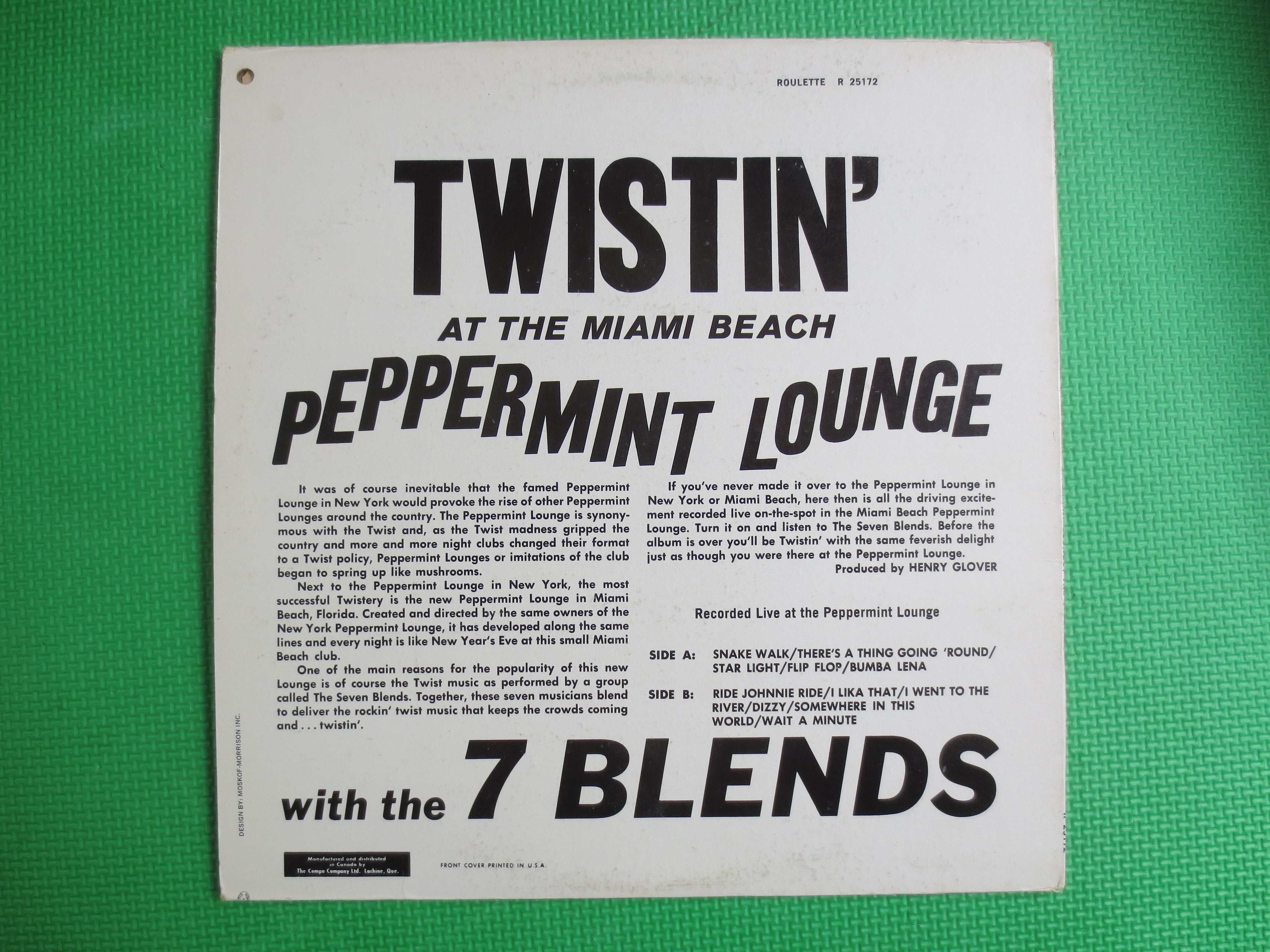 The 7 Blends, Twistin' at the Peppermint Lounge, Vintage Album, 1962 Record, Vinyl Lp