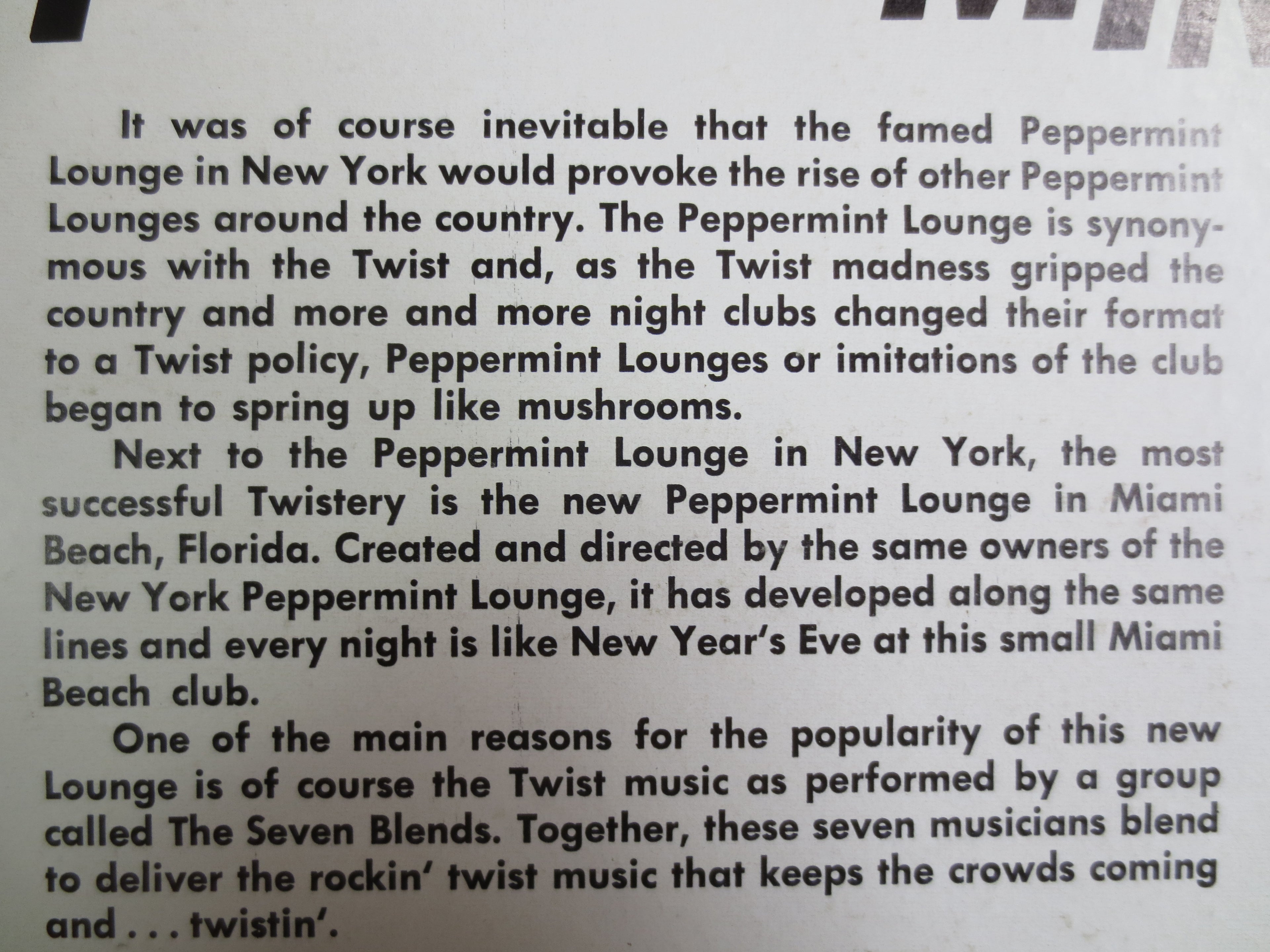 The 7 Blends, Twistin' at the Peppermint Lounge, Vintage Album, 1962 Record, Vinyl Lp