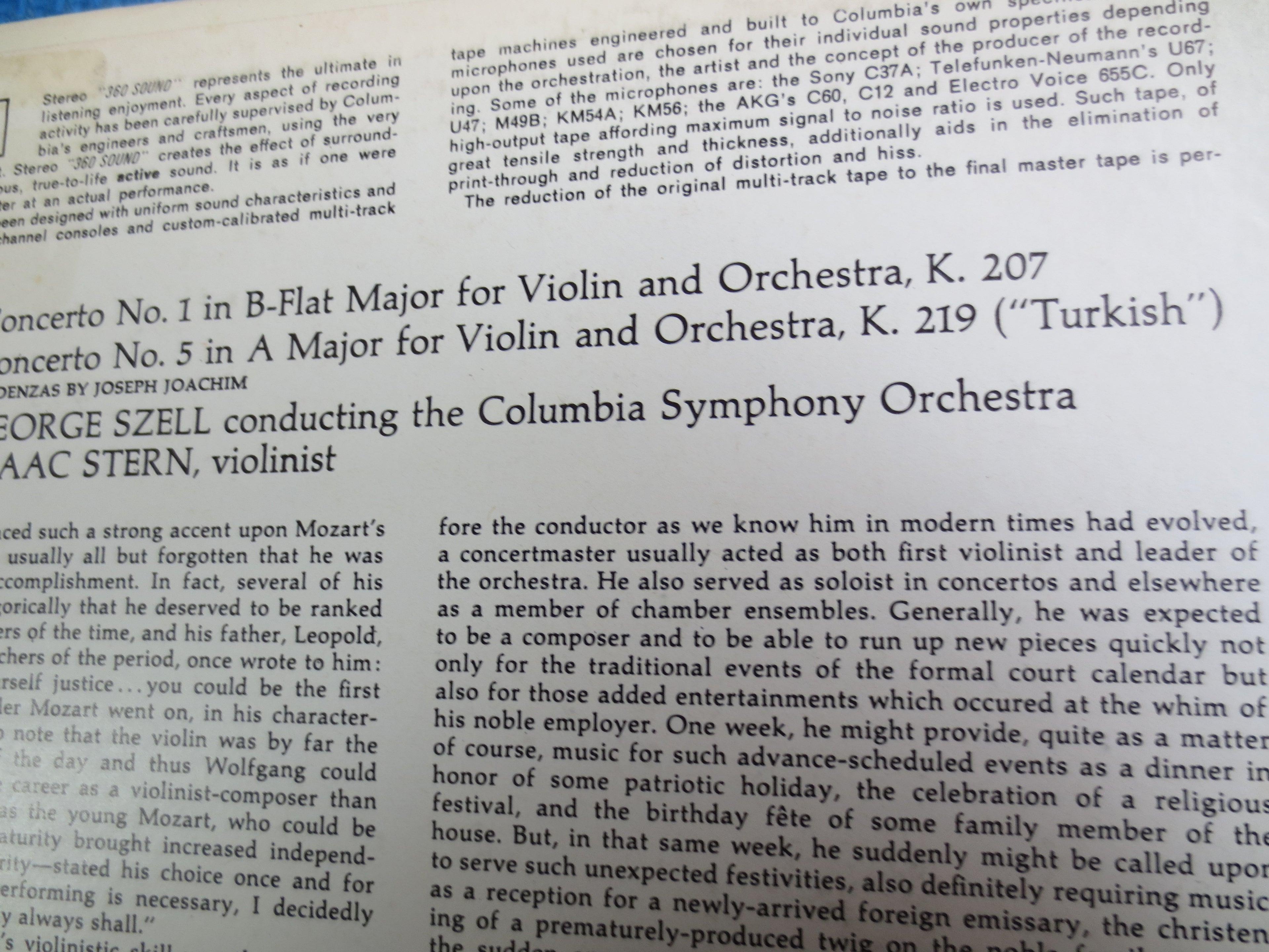 MOZART, Wolfgang Amadeus Mozart, Isaac Stern, George Szell, Columbia Symphony Orchestra, MOZART Record, MOZART Album, Classical, 1964 Record