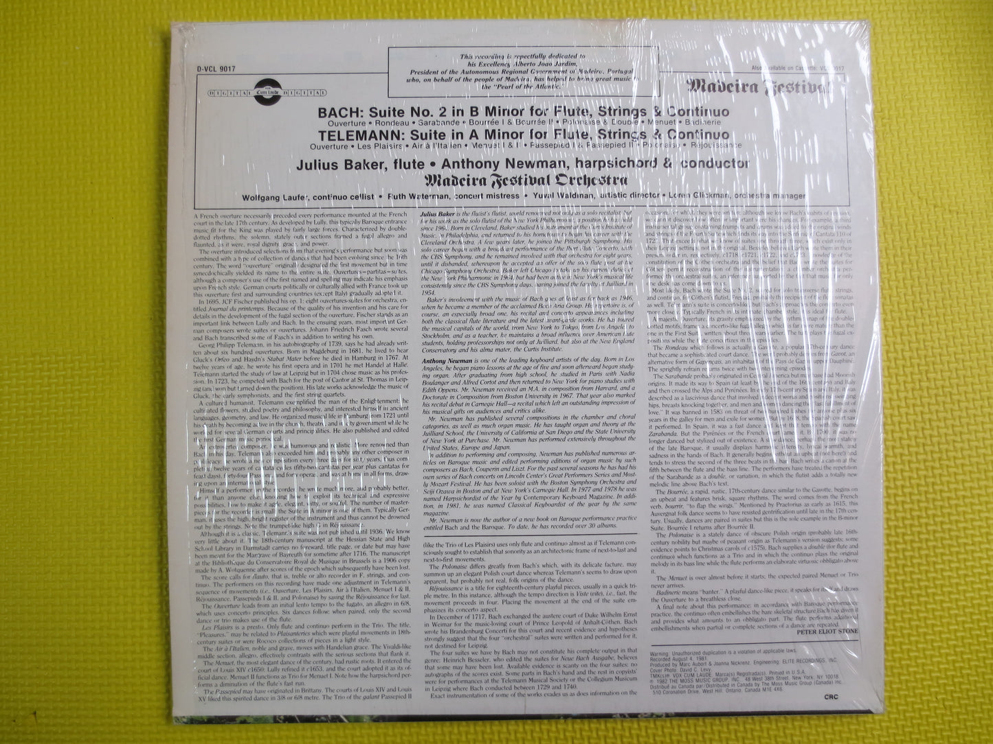 BACH and TELEMANN, CLASSICAL Music Album, Julius Baker Record, Classical Albums, Anthony Newman Lp, Classical, Vintage Records, 1982 Records