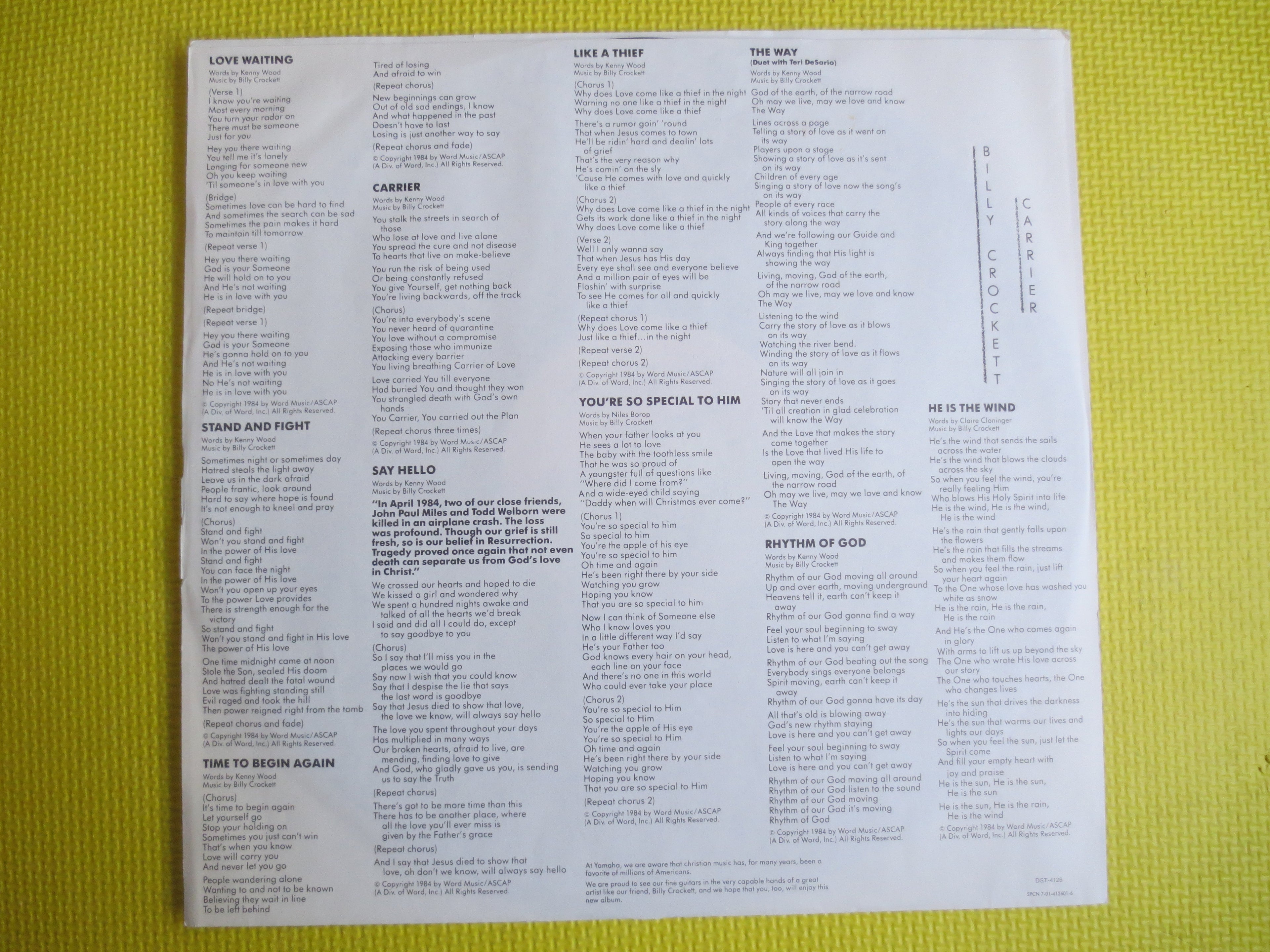 BILLY CROCKETT, CARRIER, Billy Crockett Album, Billy Crockett Songs, Billy Crockett Lp, Religious Album, Lps, Vintage Records, 1984 Records