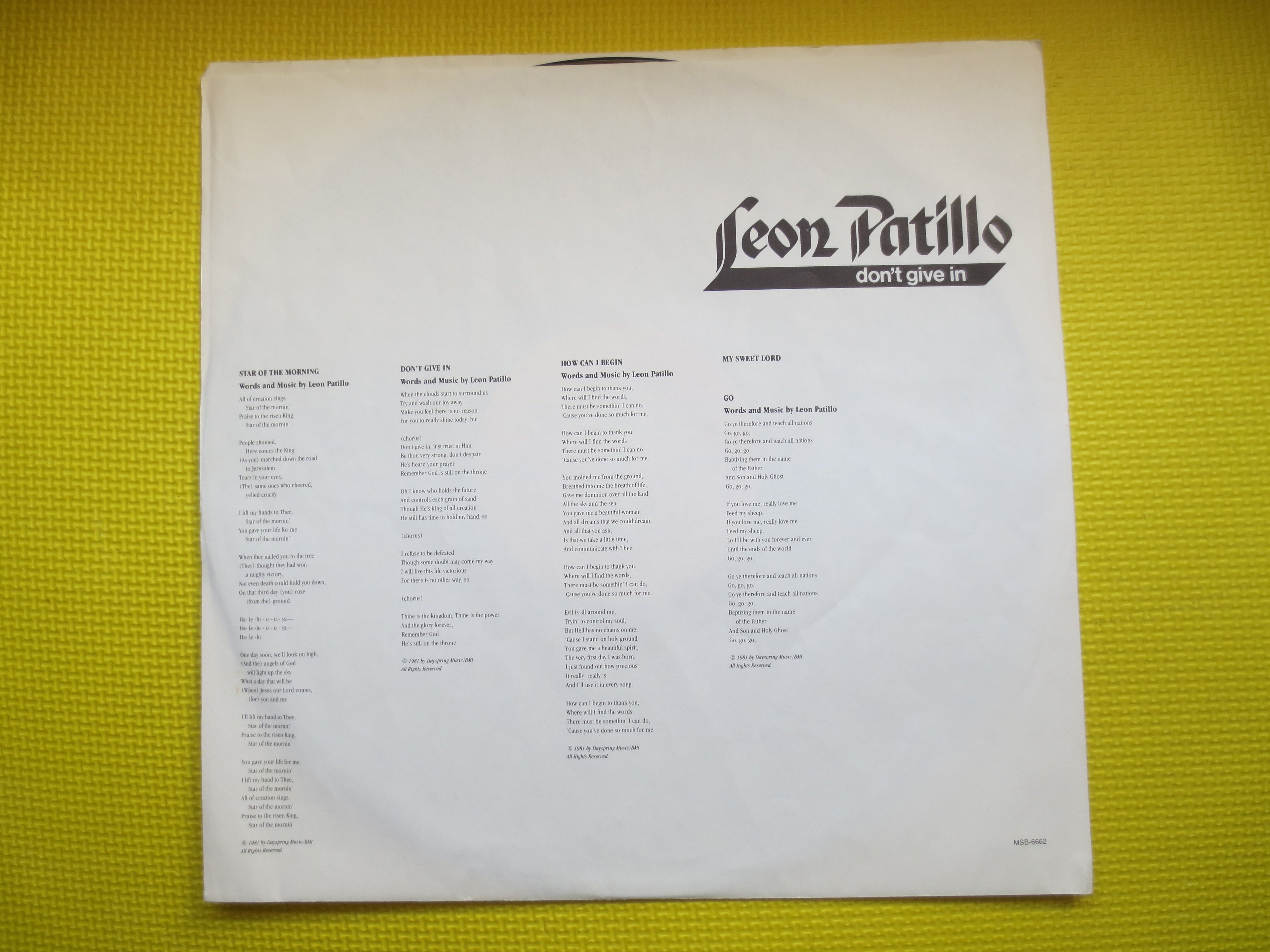 LEON PATILLO, Don't GIVE In, Leon Patillo Record, Leon Patillo Album, Leon Patillo Songs, Leon Patillo Lp, Vintage Record, 1981 Records