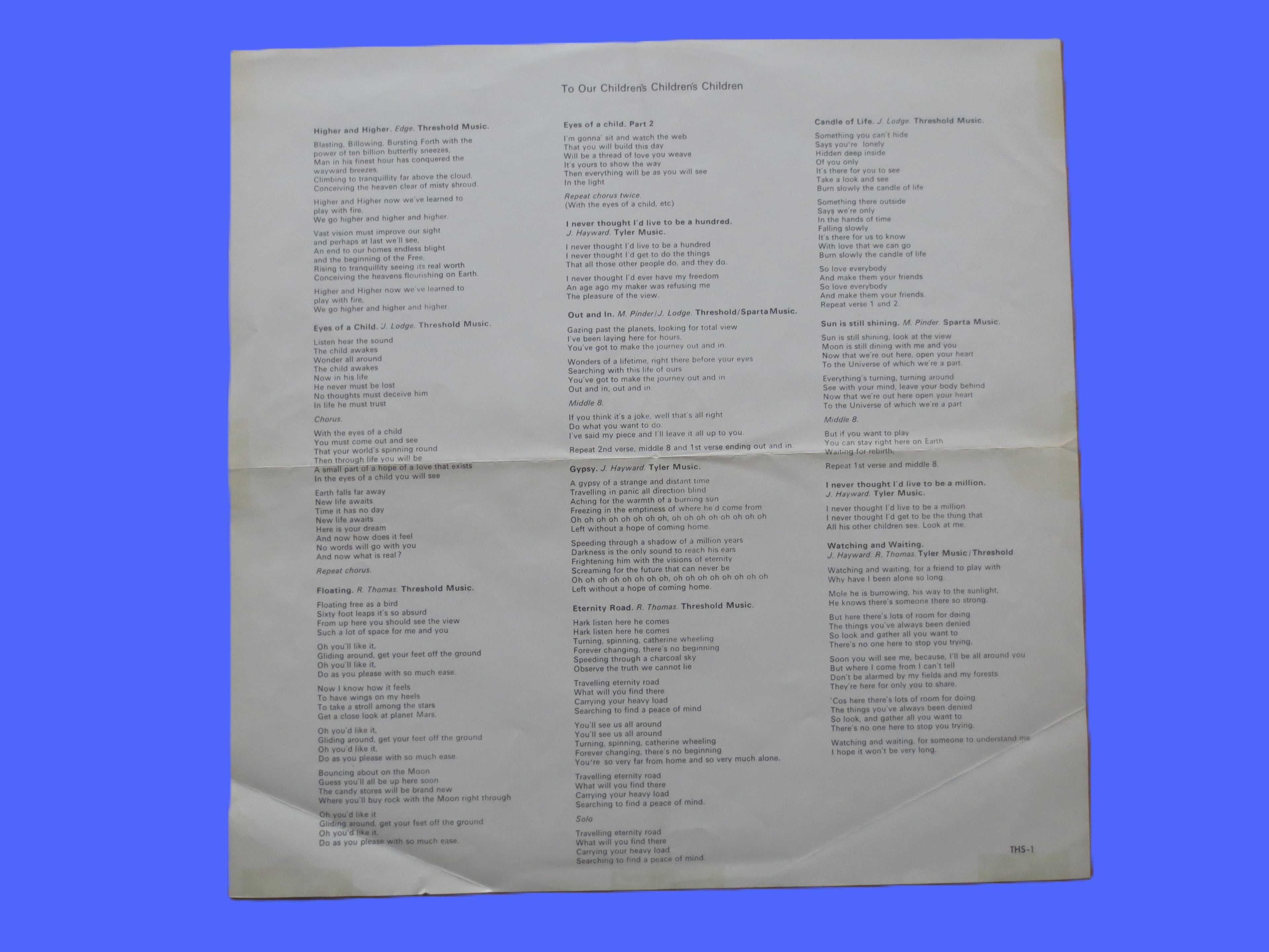 The MOODY BLUES, To Our CHILDRENS Childrens Children, Vintage Rock Album, 1969 Record