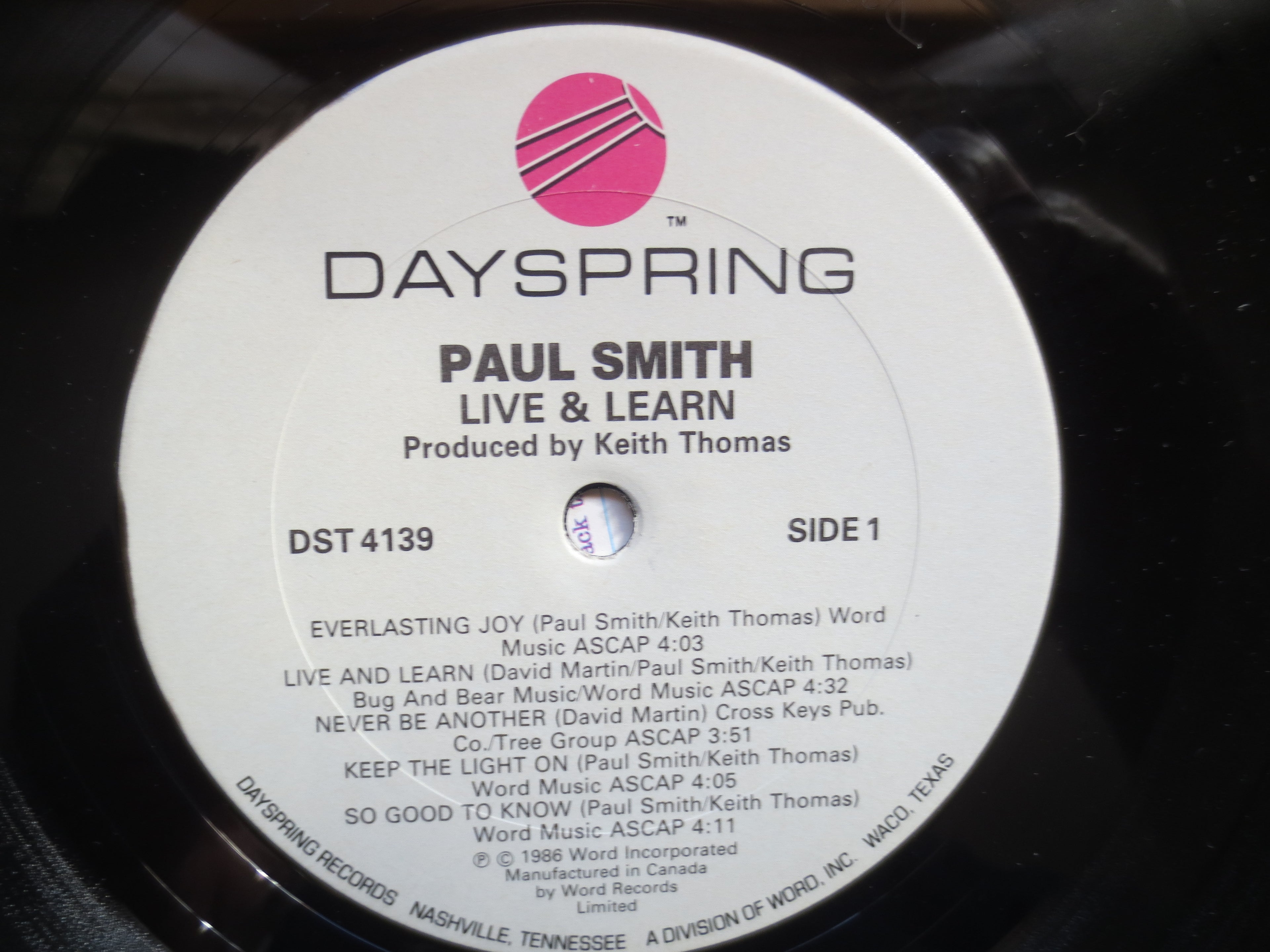 PAUL SMITH, Live & Learn, Vintage Album, 1986 Record, Vinyl Lp