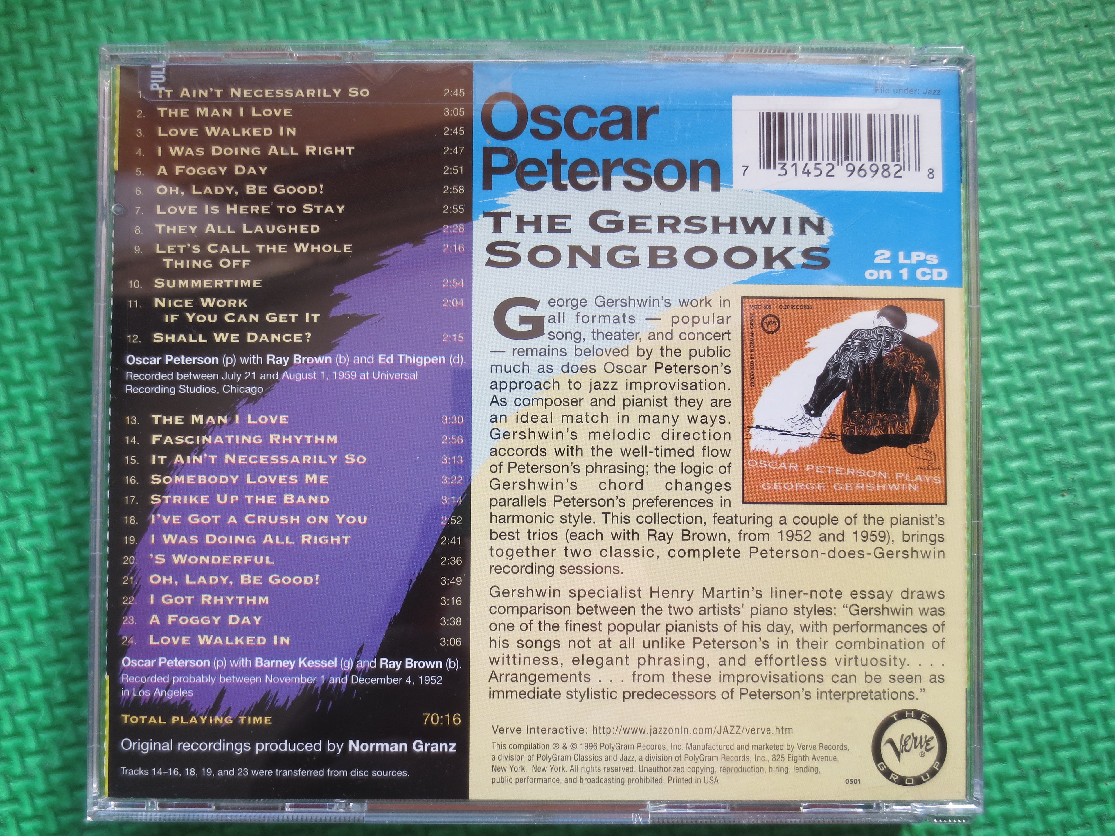 OSCAR PETERSON, Peterson Plays The George Gershwin Songbook, Jazz Music, 1996 Compact Disc