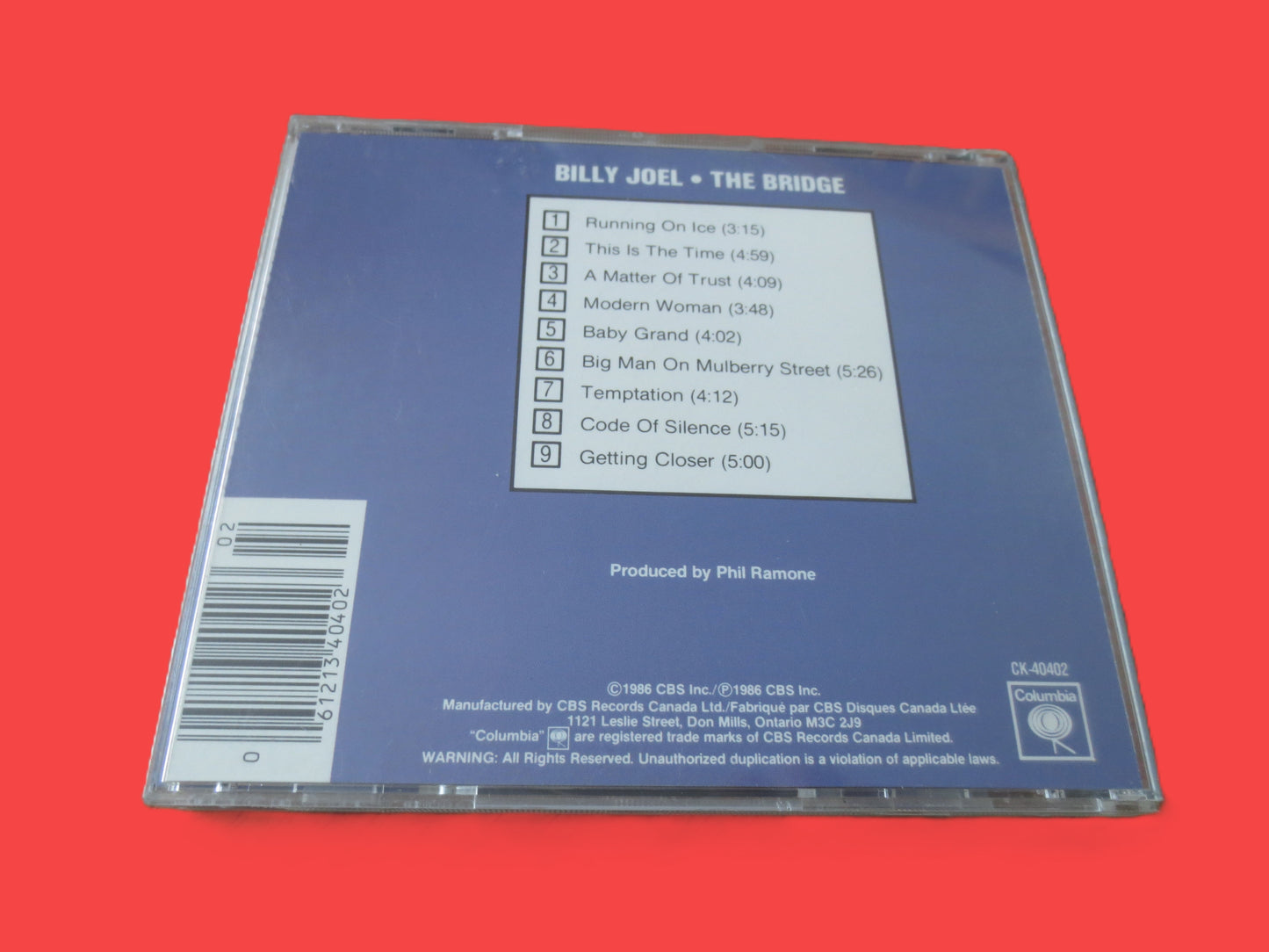 BILLY JOEL, The BRIDGE, Rock Album, 1986 Compact Disc, Vintage Cd