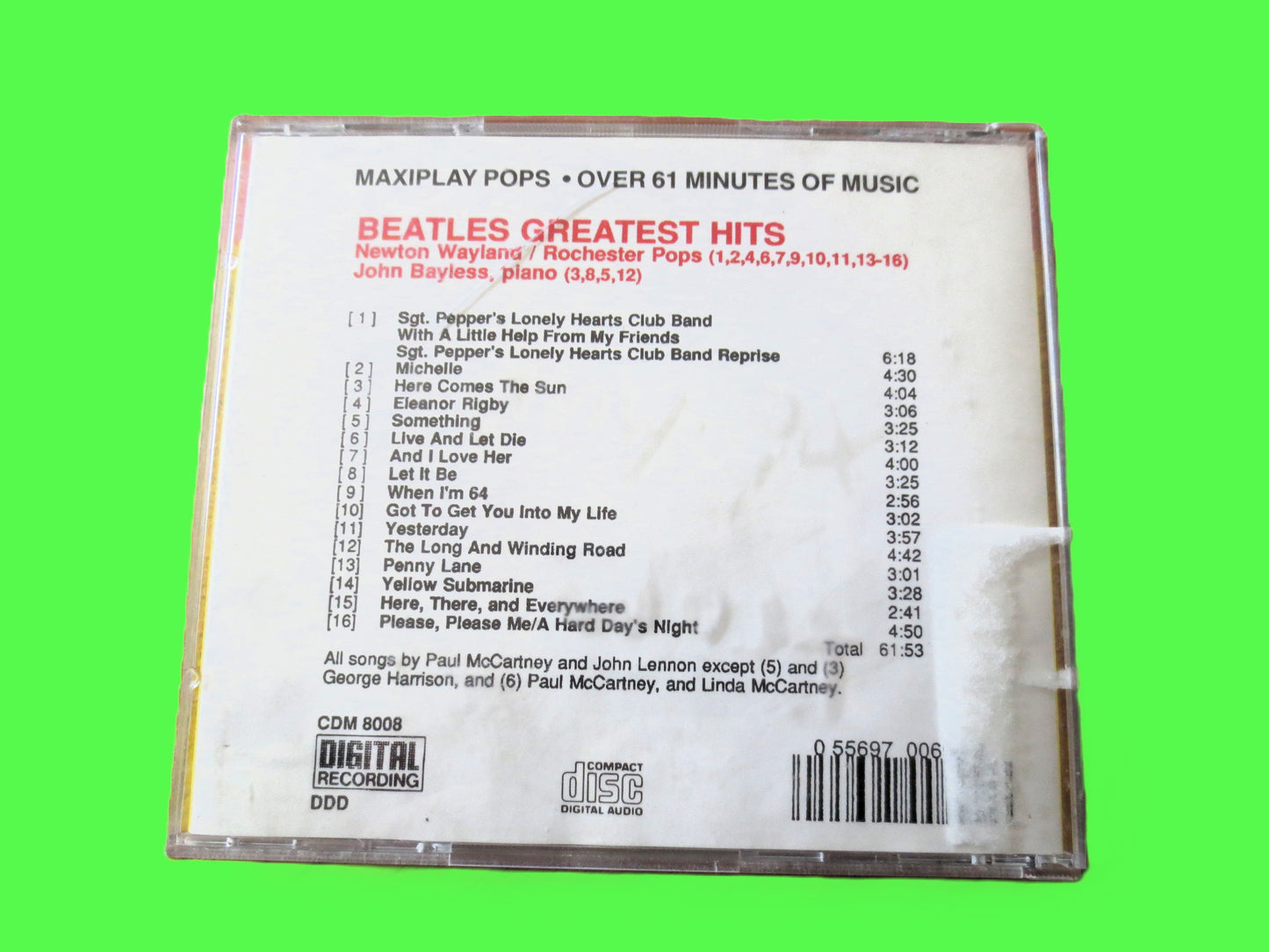 The BEATLES, GREATEST Hits, ROCHESTER Pops, Rock and Roll, 1989 Compact Disc, Vintage Cd