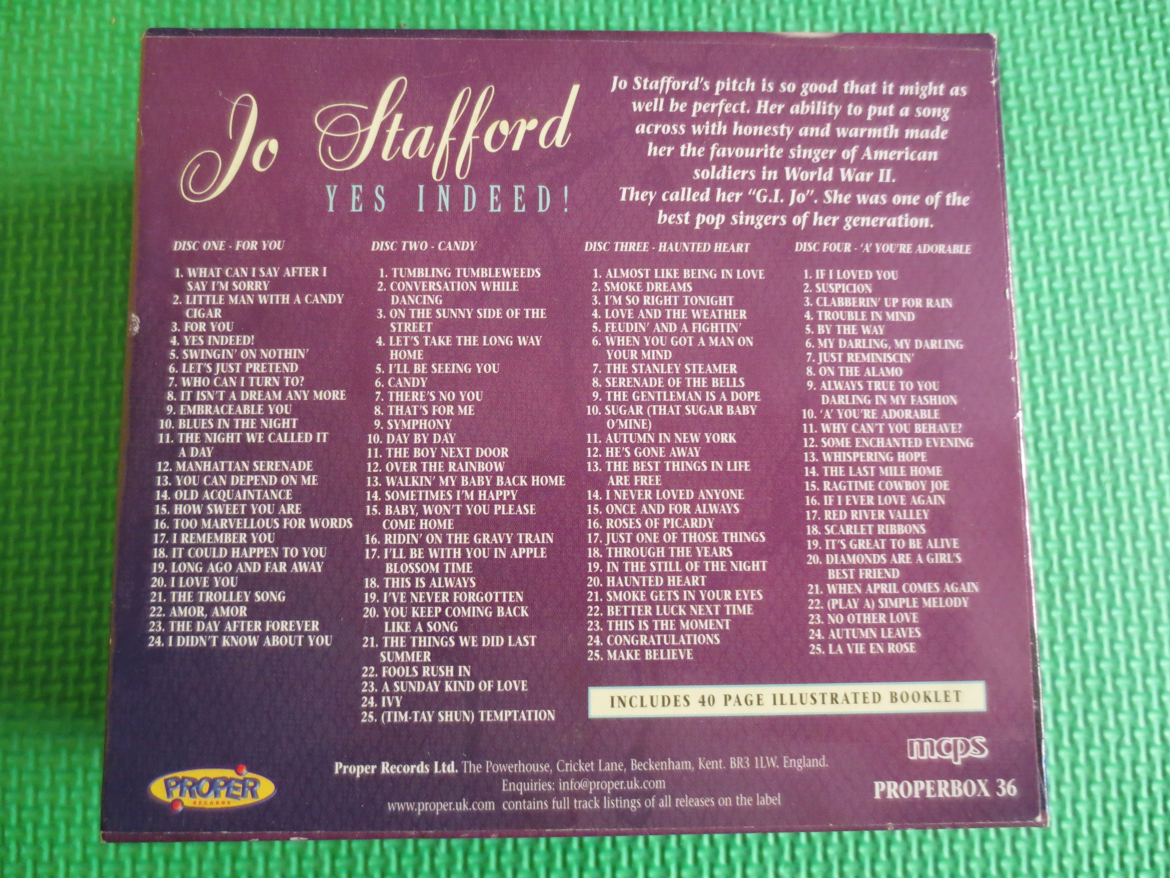 JO STAFFORD, Yes Indeed!, 4 Disc's, 2001 Compact Disc, Vintage Cd