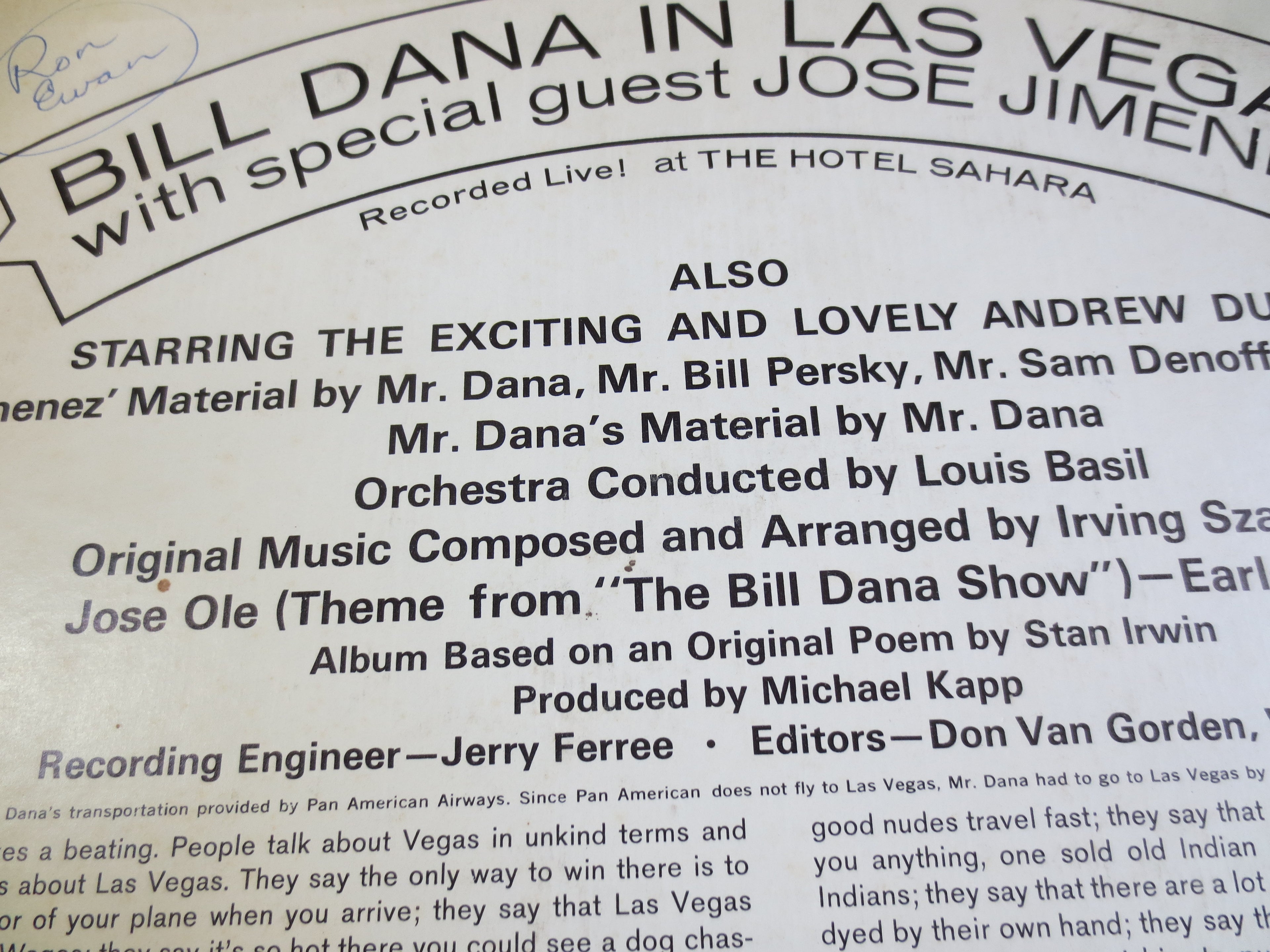 JOSE JIMENEZ, in Las VEGAS, Comedy Records, Bill Dana Record, Comedy Album, Bill Dana Album, Vintage Record, Bill Dana, Vinyl, 1964 Records