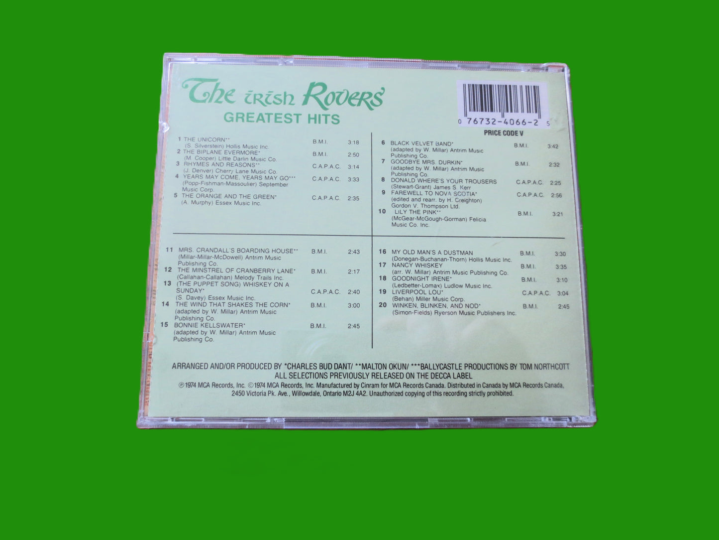 The IRISH ROVERS, GREATEST Hits, 1985 Compact Disc, Vintage Cd