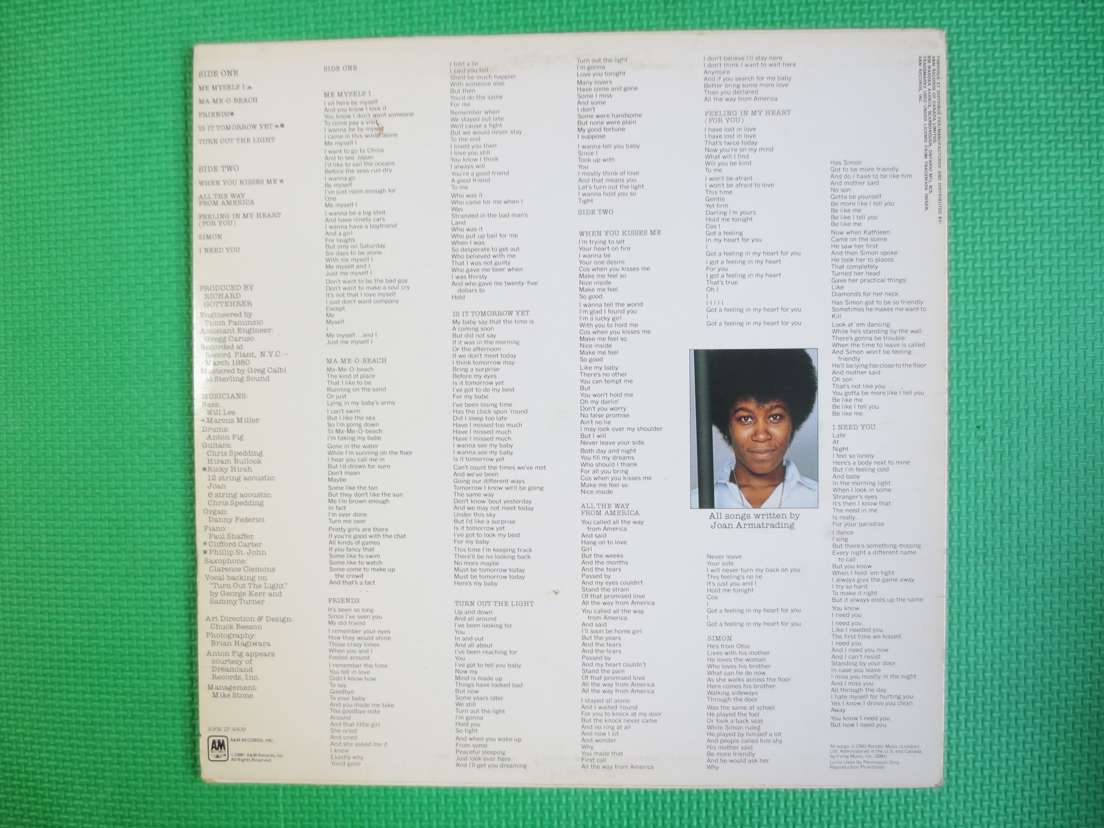 JOAN ARMATRADING, Me MYSELF I, Joan Armatrading Lp, Soul Record, Soul Album, Rock Record, Rock Album, Rock Lp, Vintage Records, 1980 Records