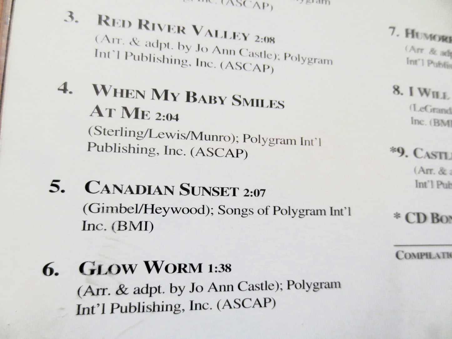 JO ANN CASTLE, The Ragtime Favorites, Ragtime Piano, 1995 Compact Disc, Vintage Cd