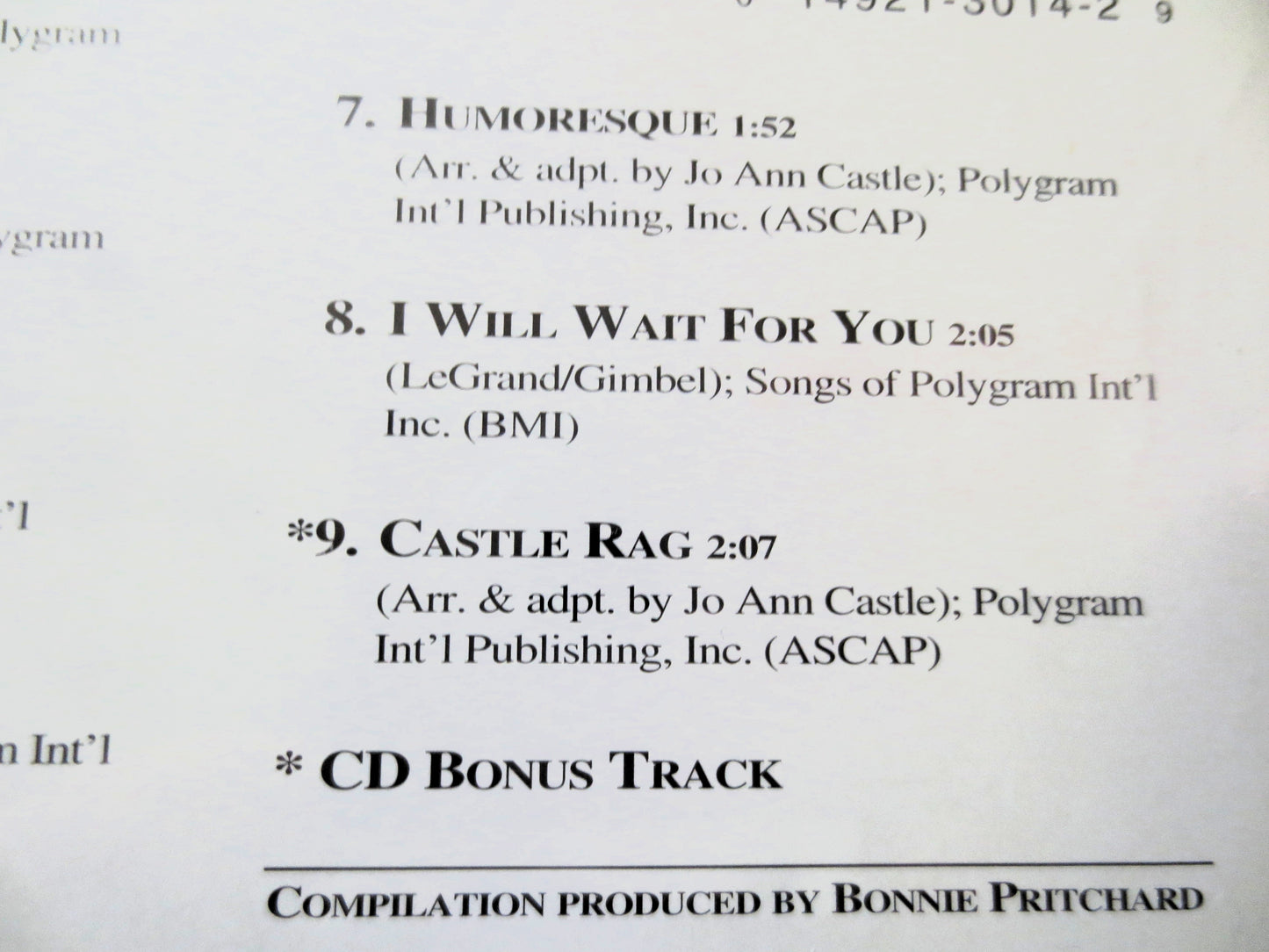 JO ANN CASTLE, The Ragtime Favorites, Ragtime Piano, 1995 Compact Disc, Vintage Cd