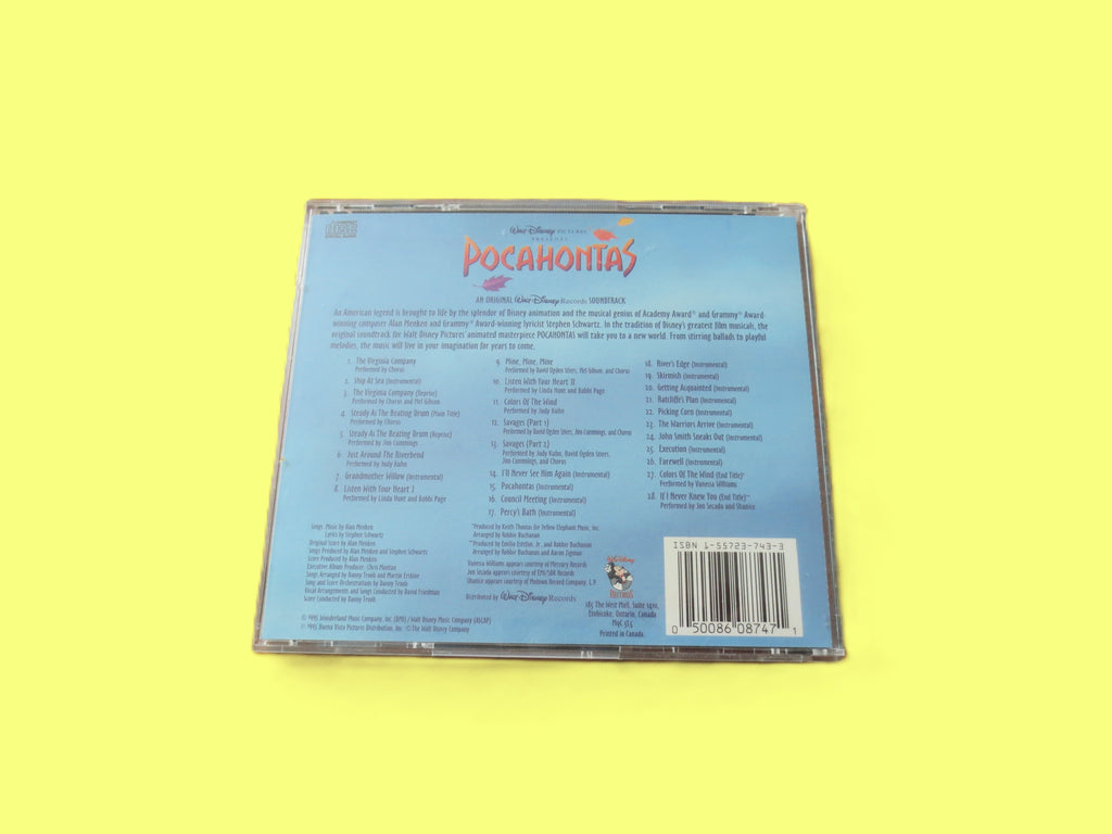 POCAHONTAS, Movie SOUNDTRACK, DISNEY Music, 1995 Compact Disc, Vintage Cd