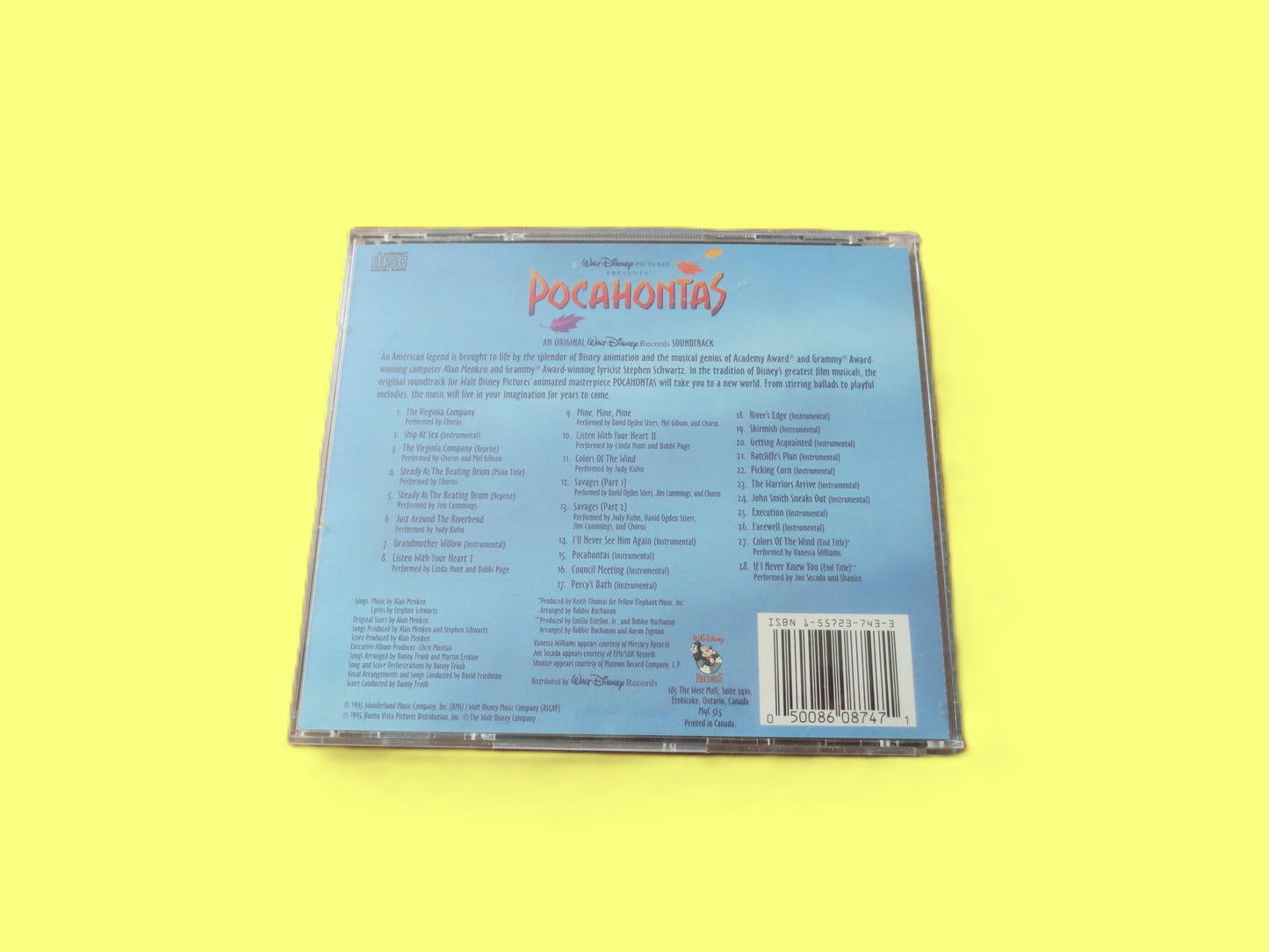 POCAHONTAS, Movie SOUNDTRACK, DISNEY Music, 1995 Compact Disc, Vintage Cd