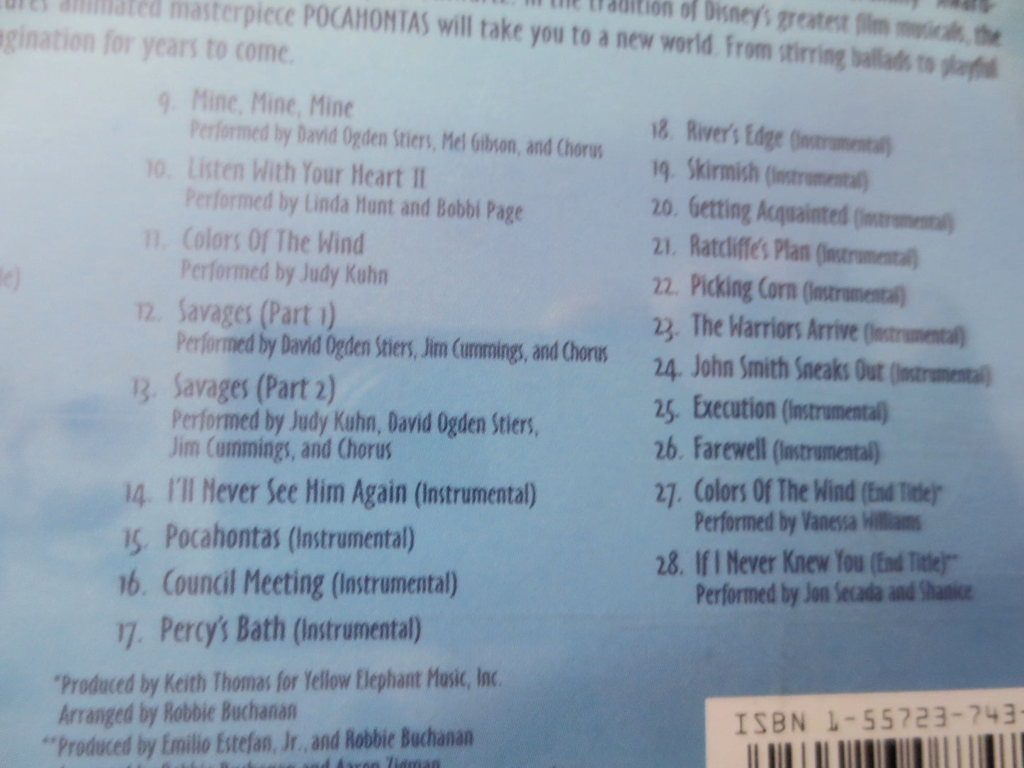 POCAHONTAS, Movie SOUNDTRACK, DISNEY Music, 1995 Compact Disc, Vintage Cd
