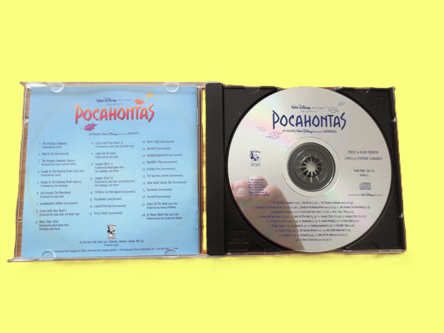 POCAHONTAS, Movie SOUNDTRACK, DISNEY Music, 1995 Compact Disc, Vintage Cd