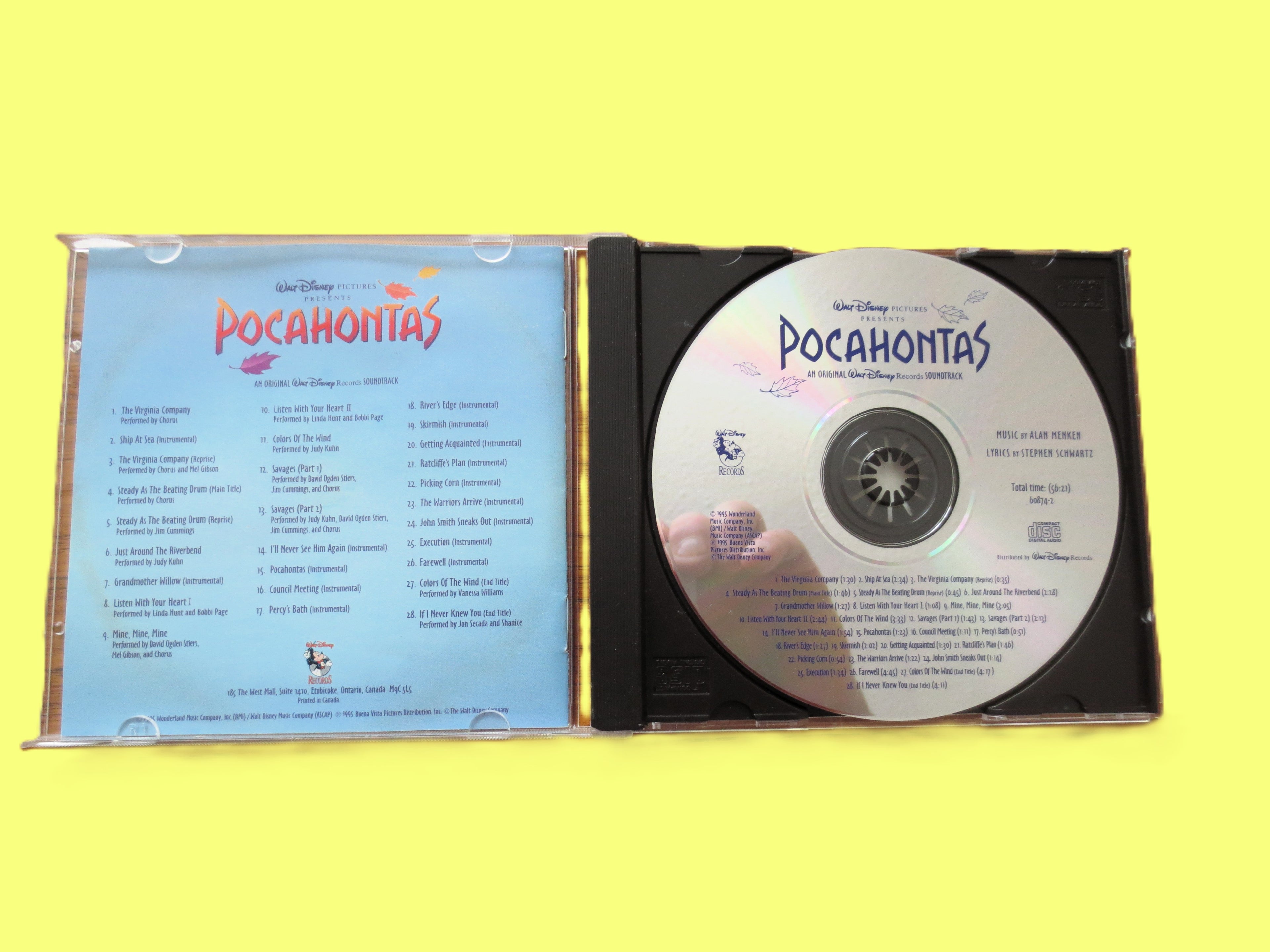 POCAHONTAS, Movie SOUNDTRACK, DISNEY Music, 1995 Compact Disc, Vintage Cd