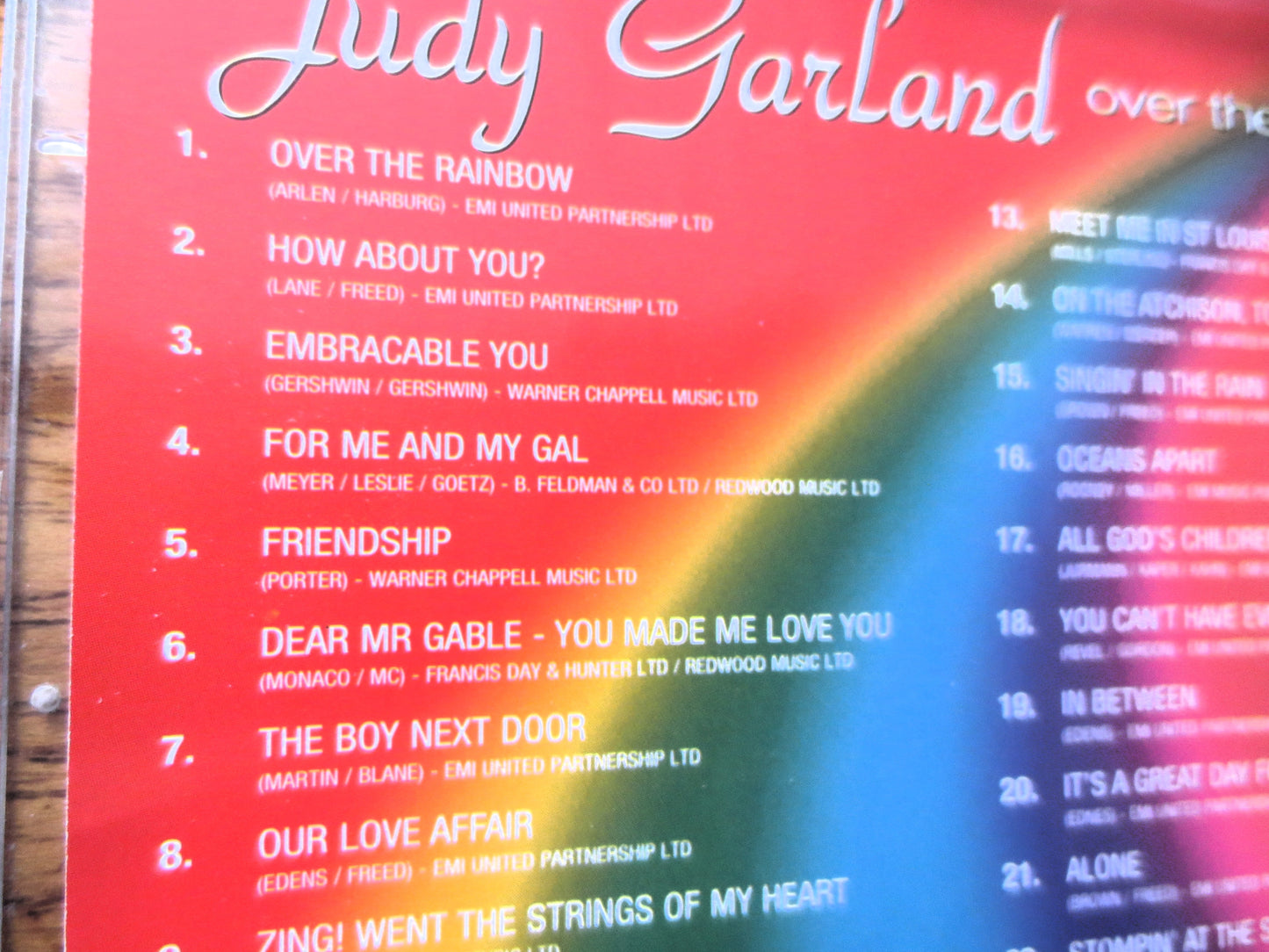 JUDY GARLAND, Over the RAINBOW, 1990 Compact Disc, Vintage Cd