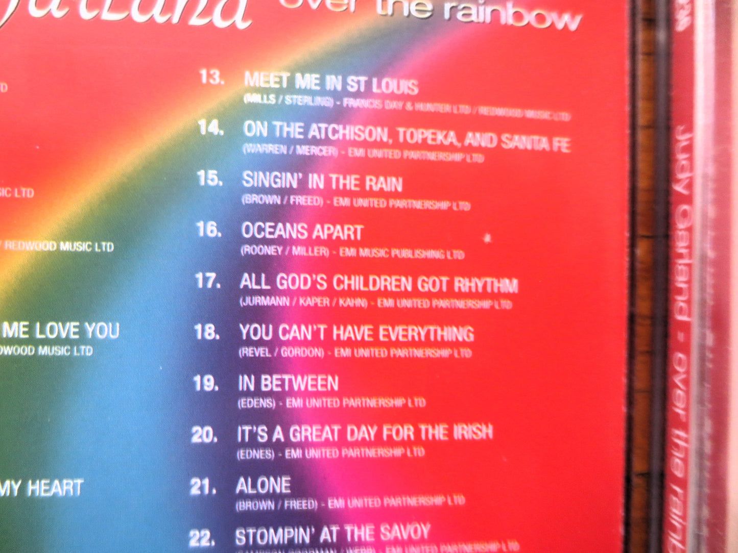 JUDY GARLAND, Over the RAINBOW, 1990 Compact Disc, Vintage Cd