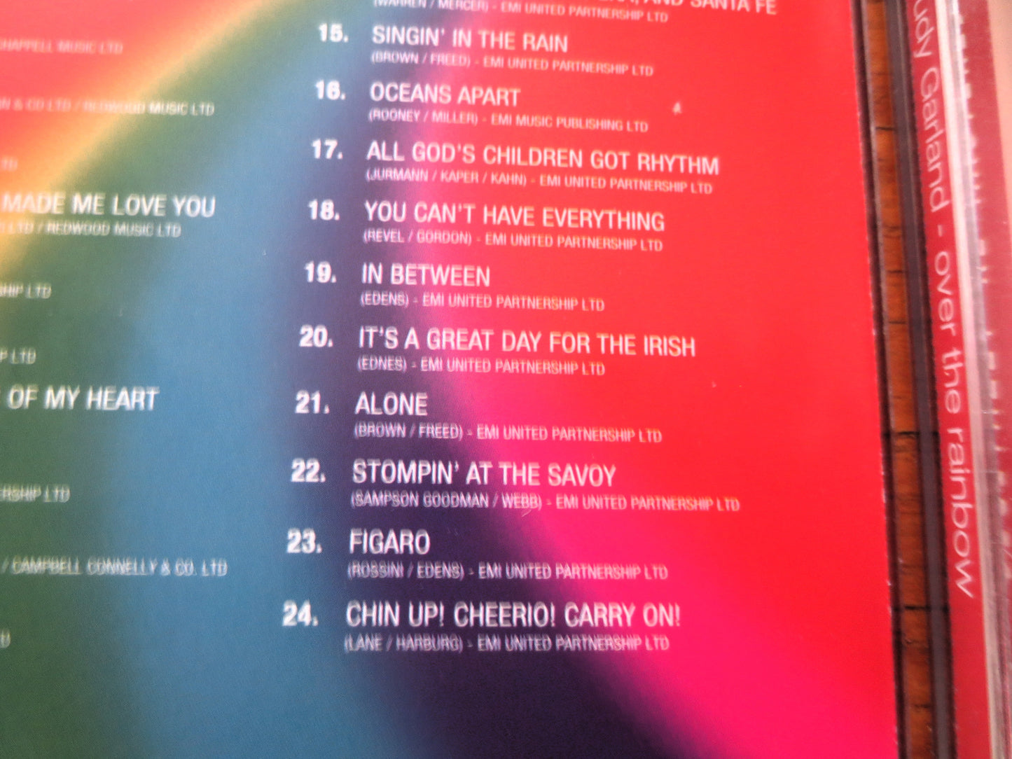 JUDY GARLAND, Over the RAINBOW, 1990 Compact Disc, Vintage Cd