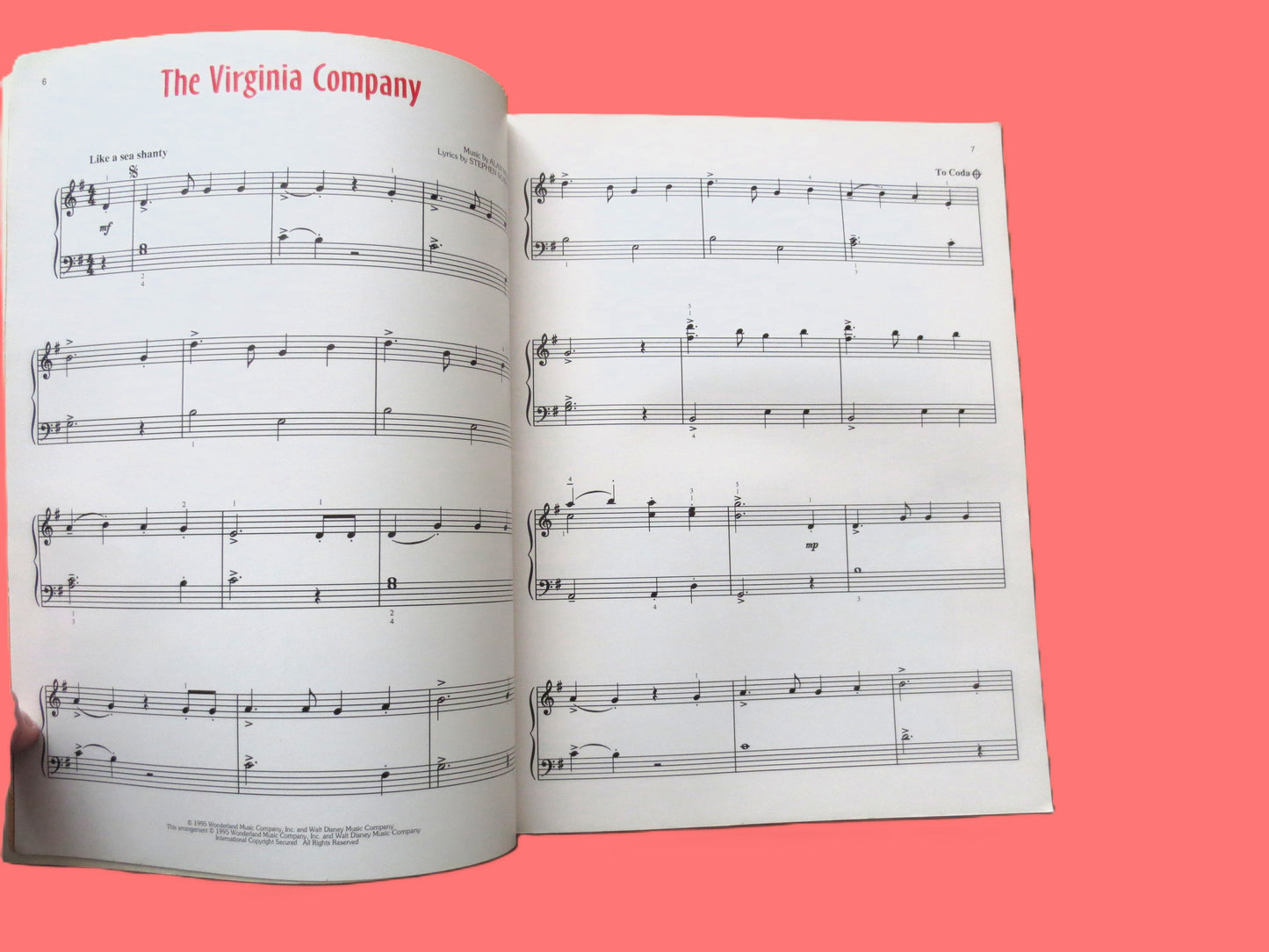 POCAHONTAS, SHEET MUSIC, Disney Songbook, Vintage 1995 Songbook