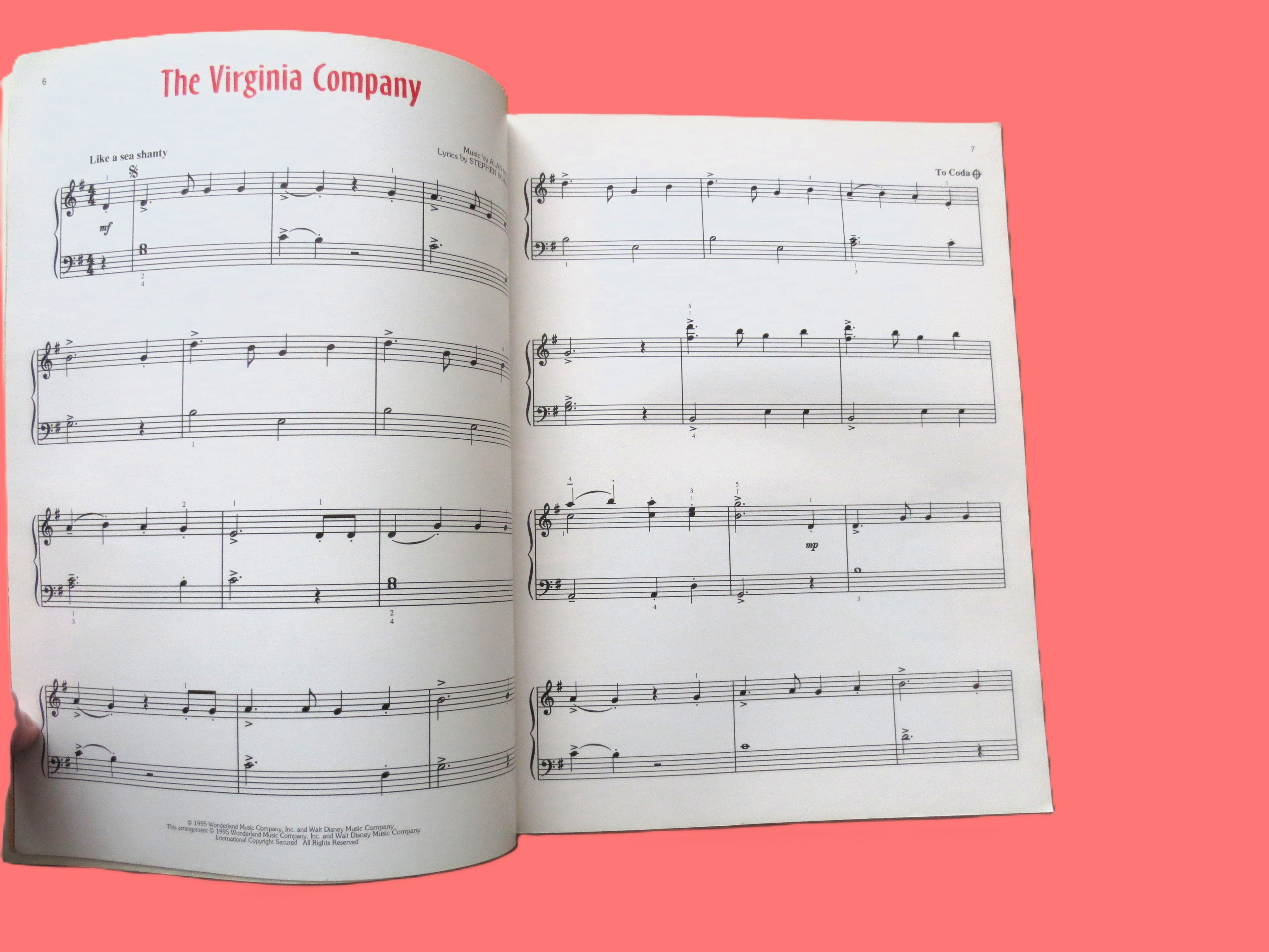 Pocahontas – Disney Sheet Music Songbook (1995)