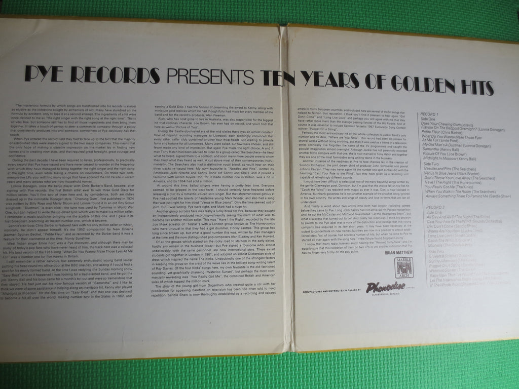 Ten Years of Golden Hits, PYE Records, Double Album, 1969 Record, Vinyl Lp