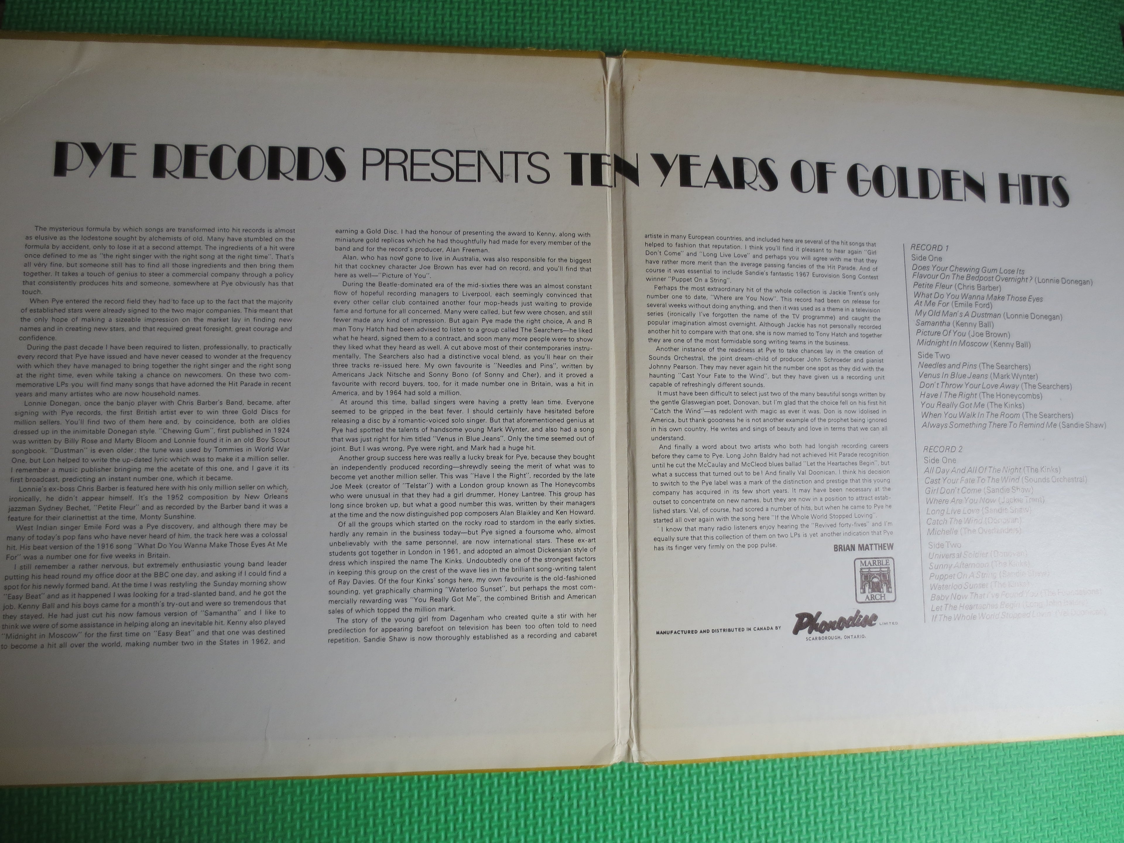 Ten Years of Golden Hits, PYE Records, Double Album, 1969 Record, Vinyl Lp