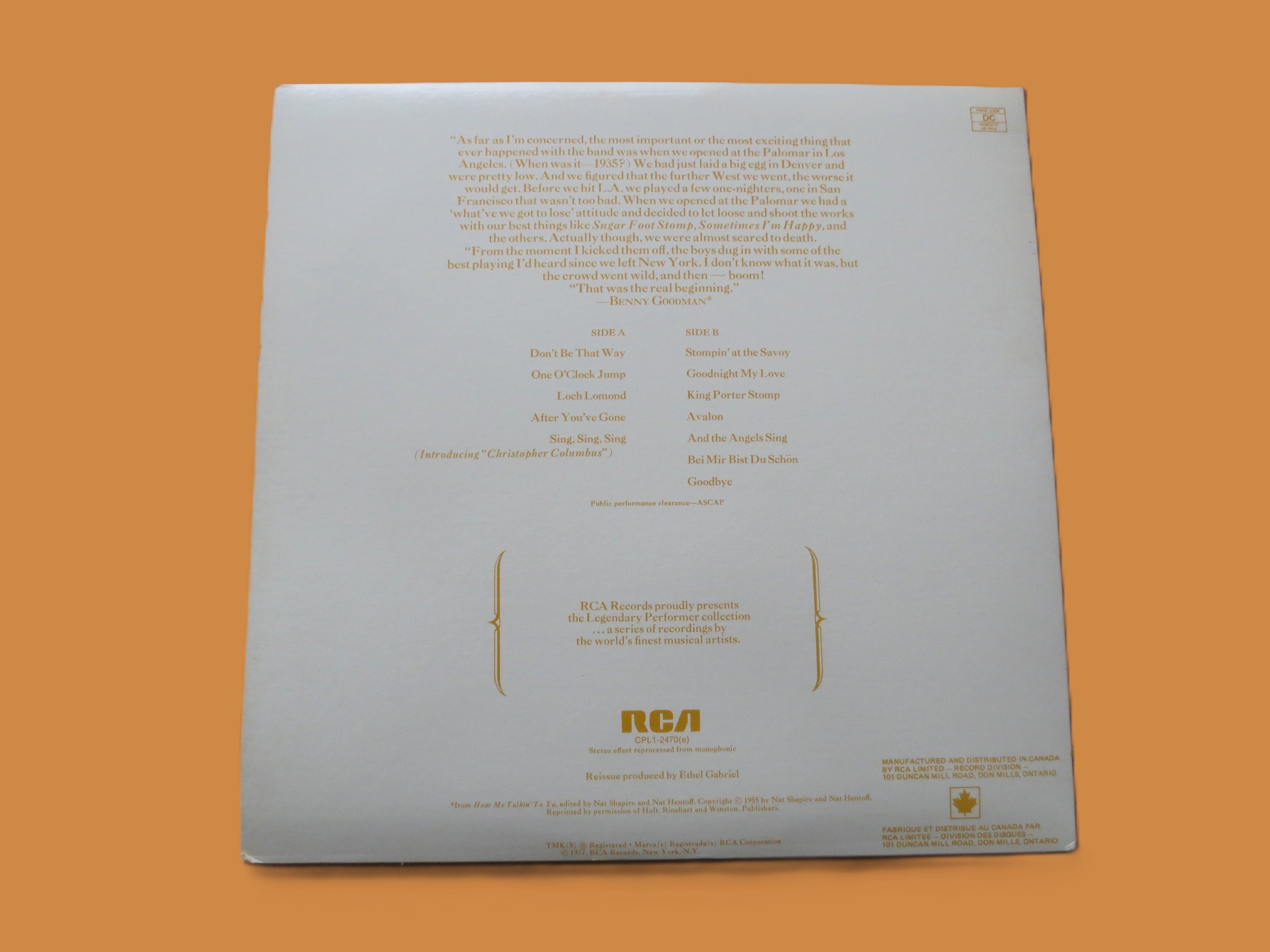 BENNY GOODMAN, Big BAND Music, Vintage Album, 1977 Record, Vinyl Lp