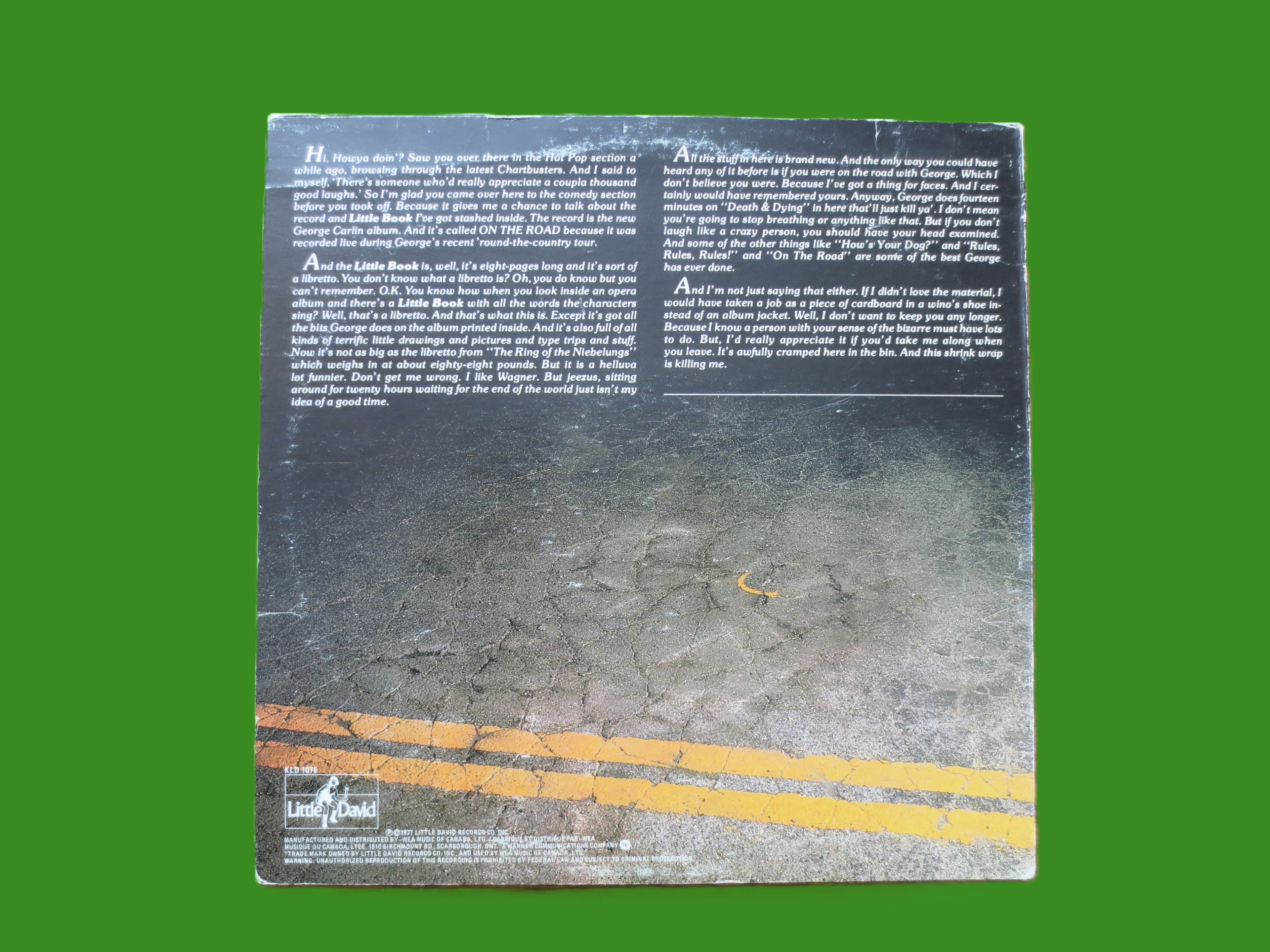 GEORGE CARLIN, On The ROAD, Vintage Comedy Album, 1977 Record, Vinyl Lp