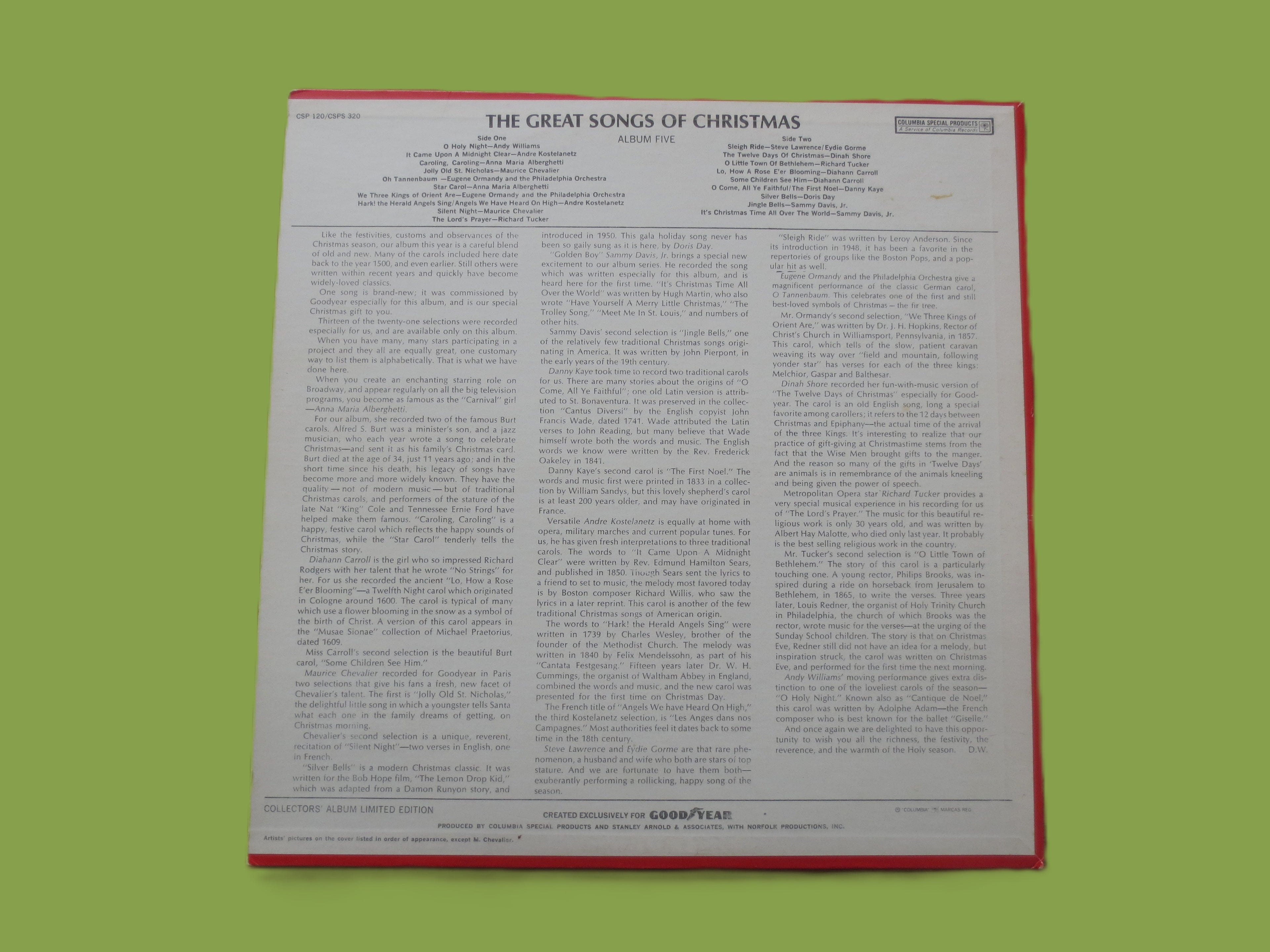 GREAT SONGS of CHRISTMAS, Album 5, Vintage Album, 1966 Records, Vinyl Lp, 007