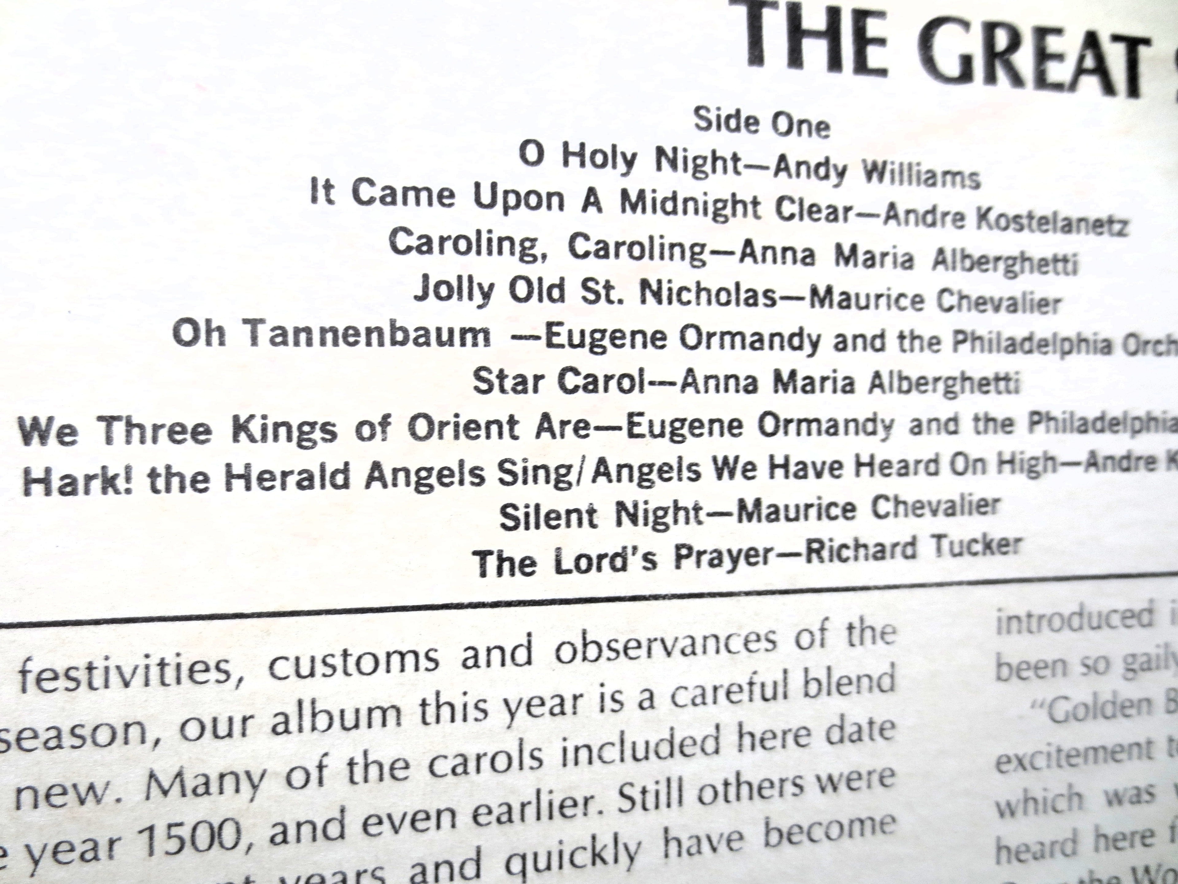 GREAT SONGS of CHRISTMAS, Album 5, Vintage Album, 1966 Records, Vinyl Lp, 007