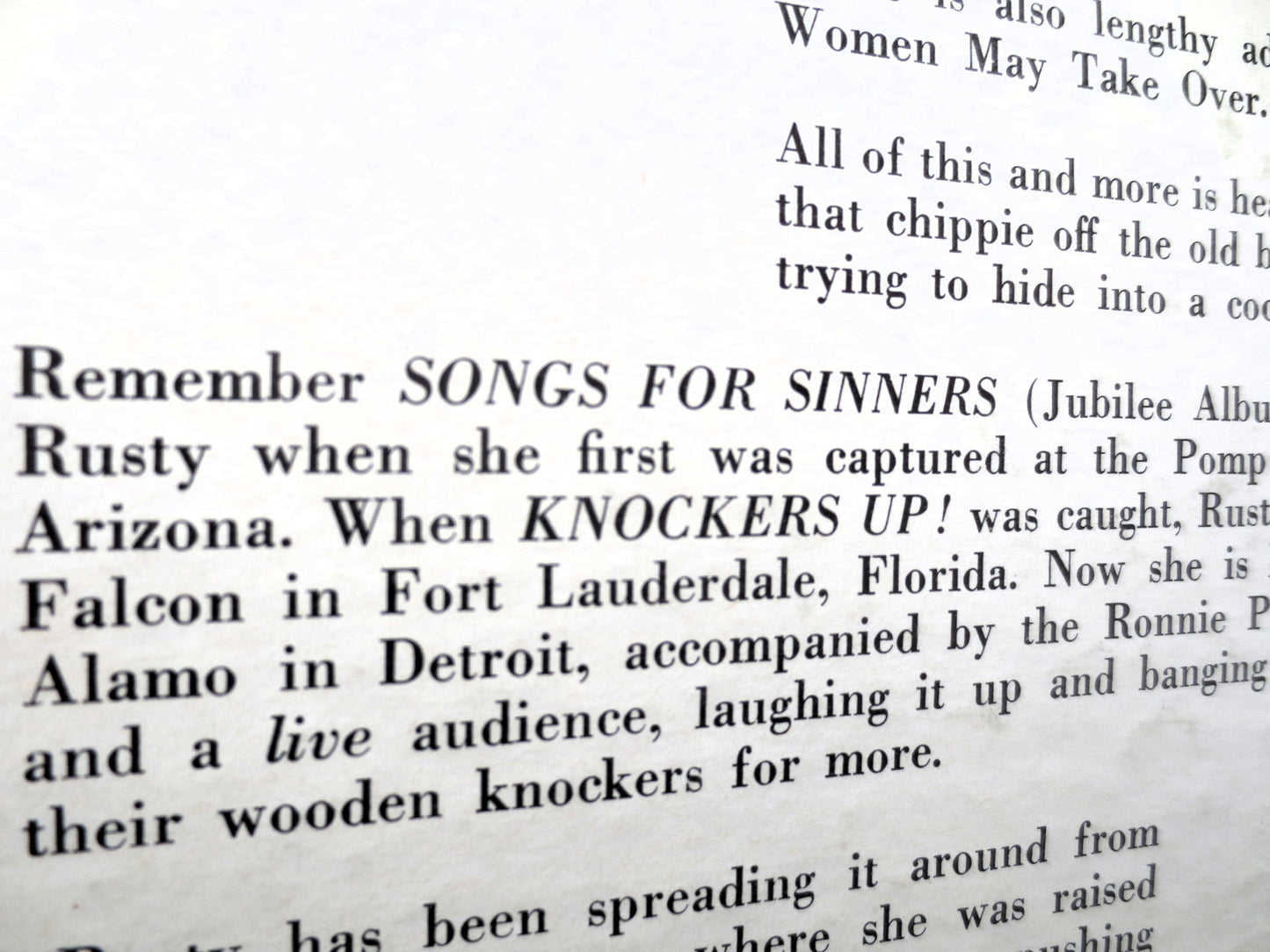 RUSTY WARREN, SINSATIONAL, Comedy Album, 1961 Record, Vinyl Lp