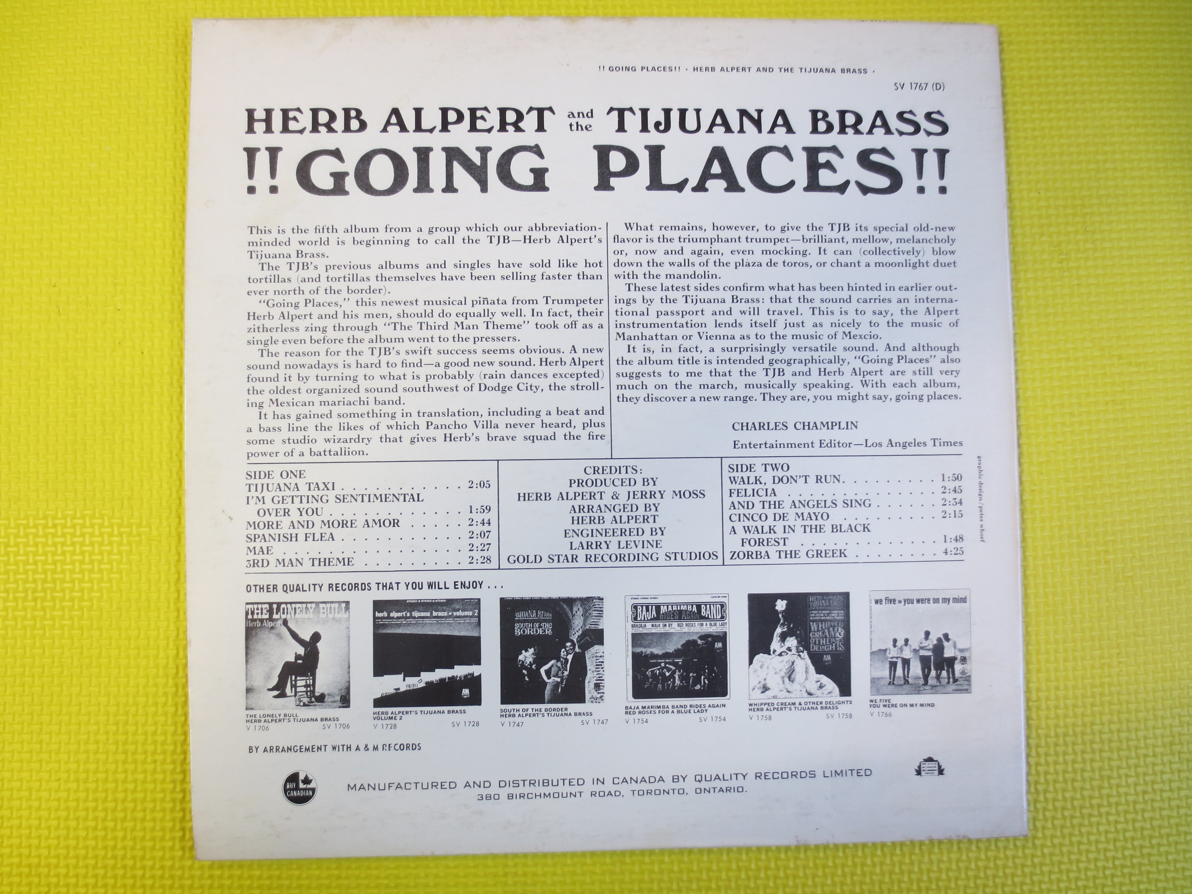 HERB ALPERT & Tijuana Brass, Going Places, Vintage Album, 1965 Record, Vinyl Lp