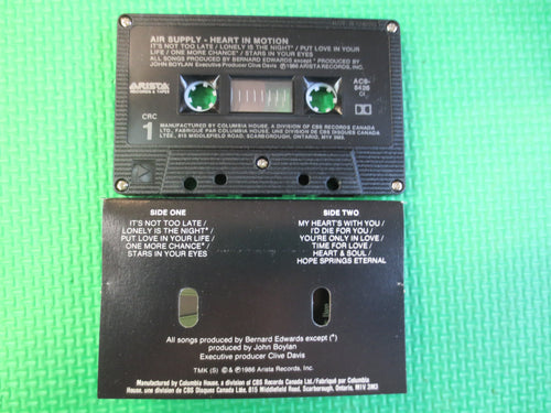 AIR SUPPLY, HEARTS in Motion, Pop Music, 1986 Cassette Tape, Vintage Cassette
