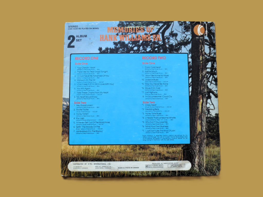 Hank Williams – Memories (K-Tel, 1973) Vinyl 2xLP