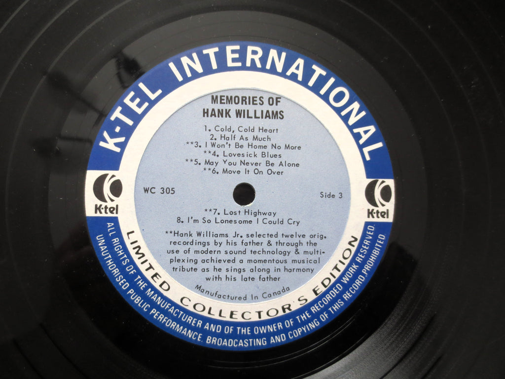 Hank Williams – Memories (K-Tel, 1973) Vinyl 2xLP