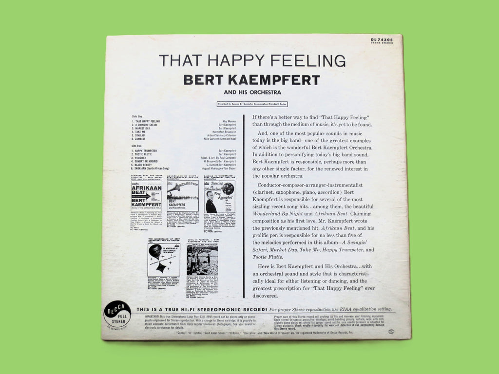 Bert Kaempfert – That Happy Feeling (1962) Vinyl LP