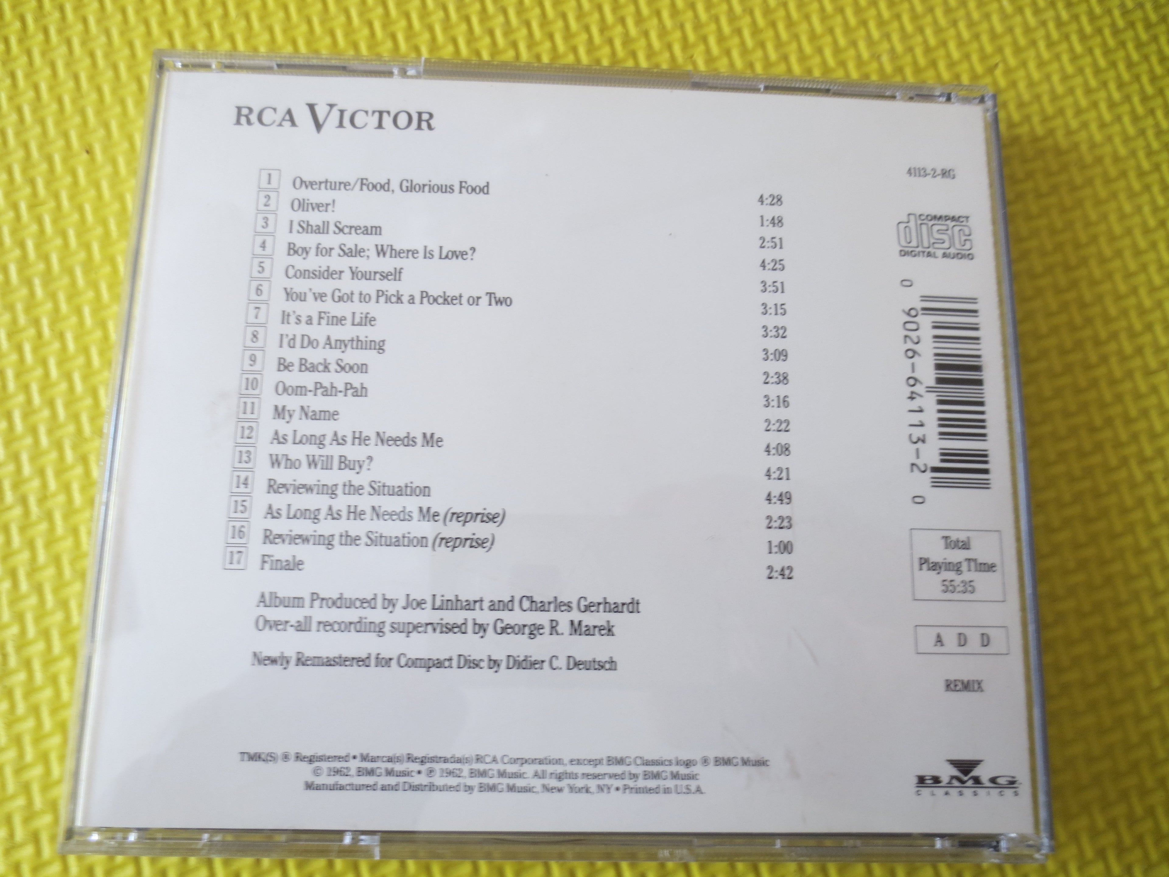 OLIVER!, Broadway Soundtrack, 1985 Compact Disc, Vintage Cd