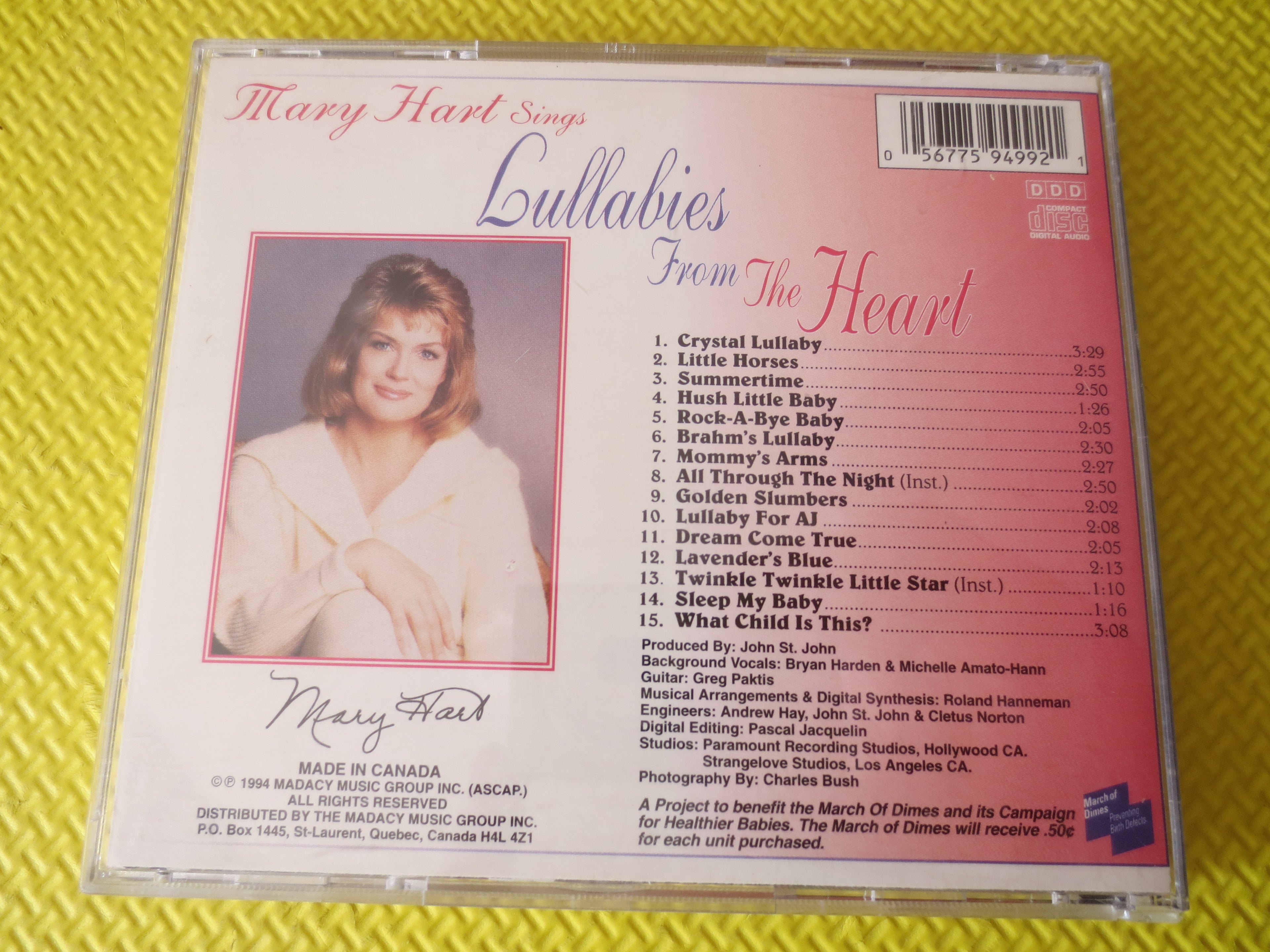 MARY HART, Lullabies, Children's Music, 1994 Compact Disc, Vintage Cd